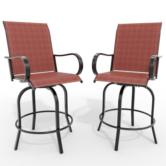 Outdoor Swivel Bar Stools Set of 2, Bar Height Patio Chairs with High Back & Armrest, All-Weather Textilene Fabric 360° Swivel Tall Barstools for Patio, Deck, Backyard, Garden