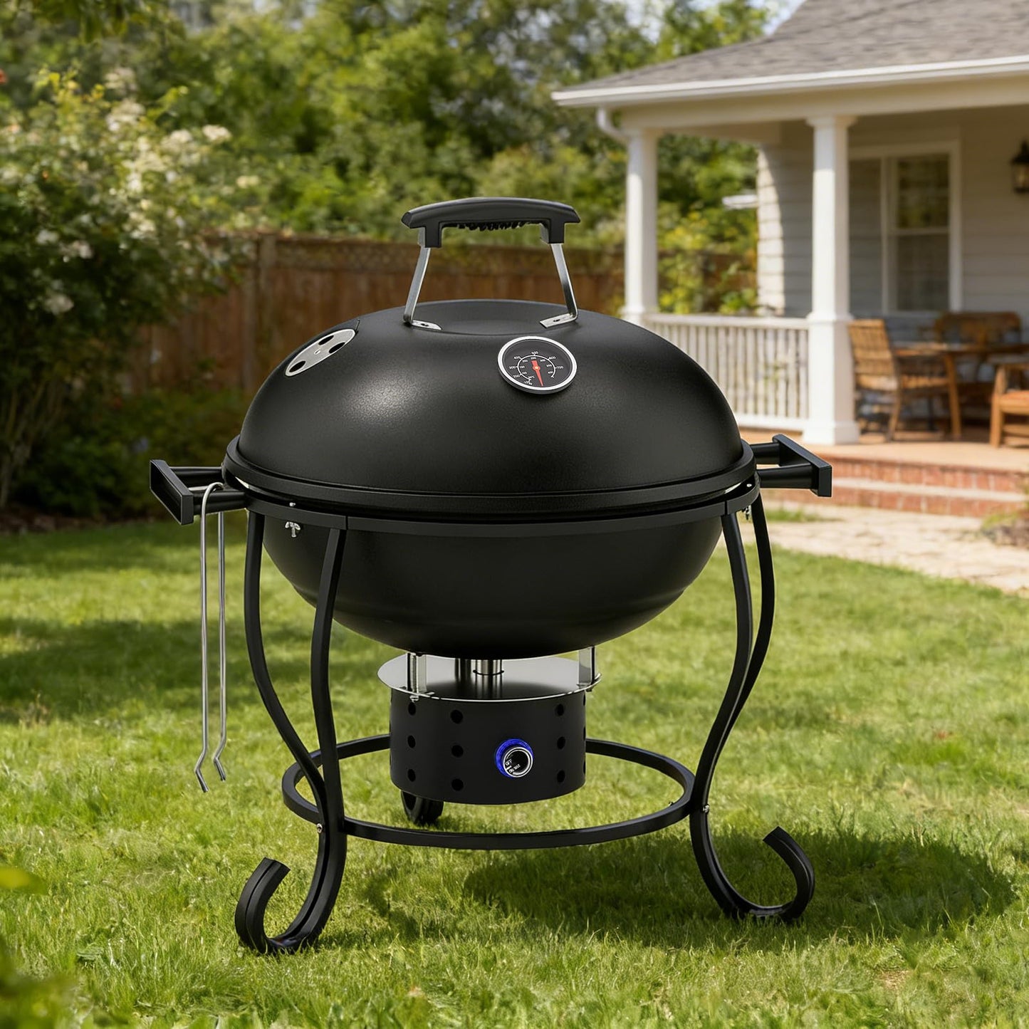 Portable Charcoal Grill with Fan-Assisted Airflow, 17-Inch Small Kettle BBQ Grill, Built-In Thermometer, Lift-Out Charcoal Tray for Camping, Tailgating, Patio, Backyard
