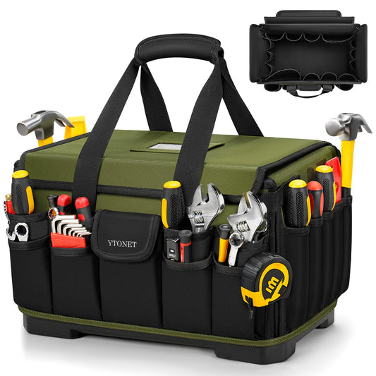 Heavy Duty Tool Bag 16-Inch, 46 Pockets Electrician Tool Bag for men with Hard Bottom & Waterproof Pocket, 1680D Tear-Proof Toolbox Organizer for HVAC Mechanic, Father Day Dad Birthday Gift