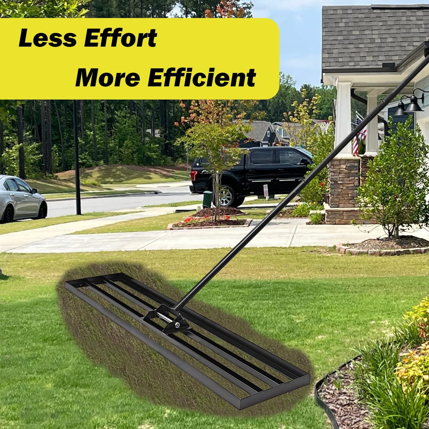 Eagwon 48"x10" Lawn Leveling Rake - High Carbon Steel Yard Lawn Leveler Tool with Adjustable Long Handle | Multi-Surface Levelawn Tool for Soil, Grass, Golf Course, Garden & Farm Care