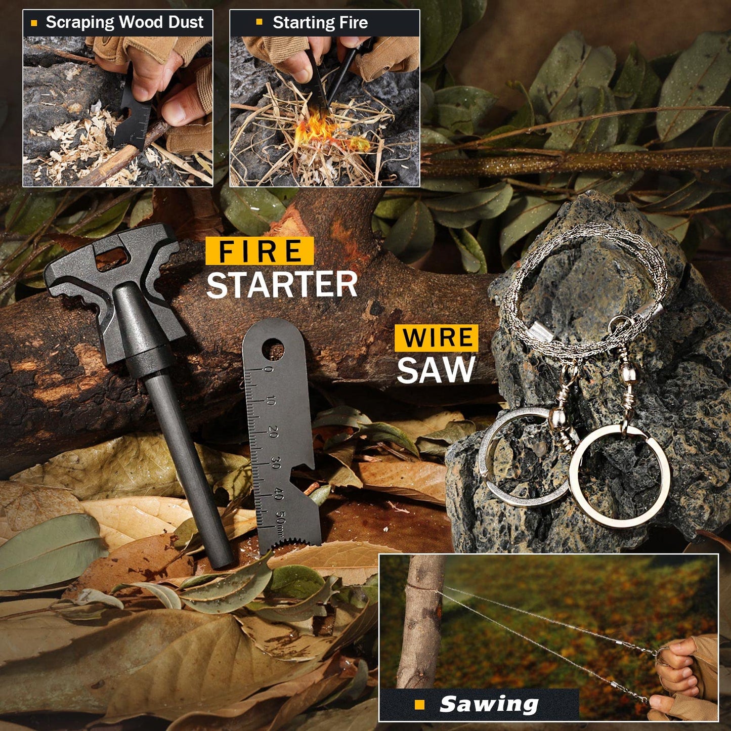 Survival Kit 14 in 1, Survival Gear and Equipment, Gifts for Men Dad Husband Him Fathers Day, Outdoor Fishing Hunting Camping Anniversary Birthday Gift Ideas for Boyfriend