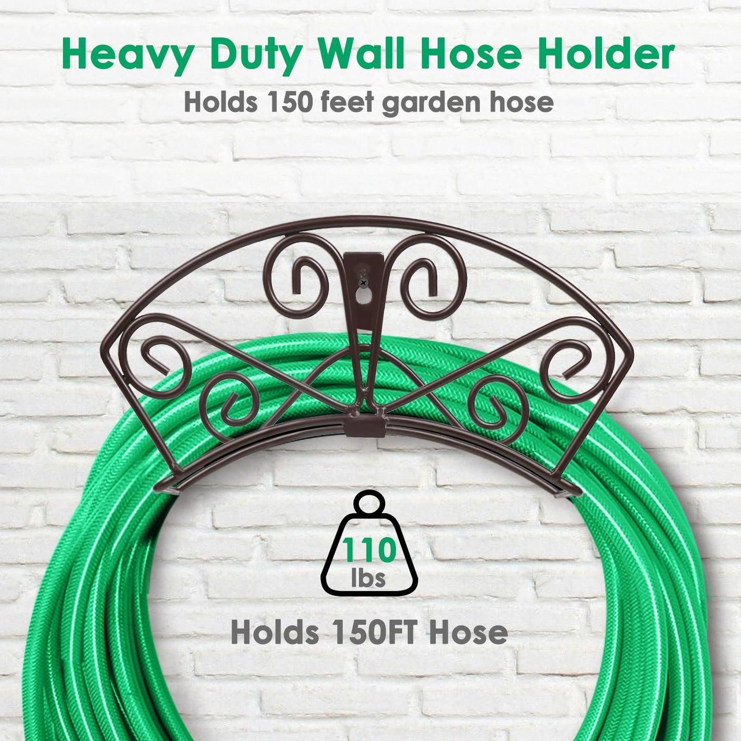 TomCare Garden Hose Holder Heavy Duty Water Hose Holder Holds 150 FT Hoses Solid Metal Hoses Hanger Wall Mount Decorative Durable Garden Hoses Storage Hose Reel Hose Organizer for Outside Yard, Bronze