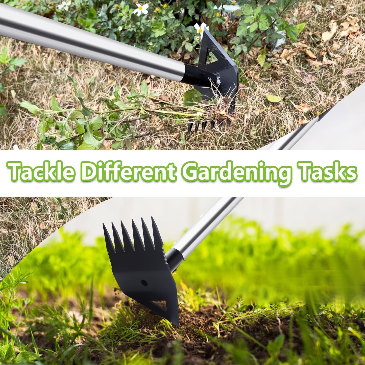 Weed Puller Tool with Long Handle, Hoe Garden Tool Weeding Rake Combo for Uprooting, Garden Hoe, Weed Remover Manual Hand Weeder for Yard Flower Bed