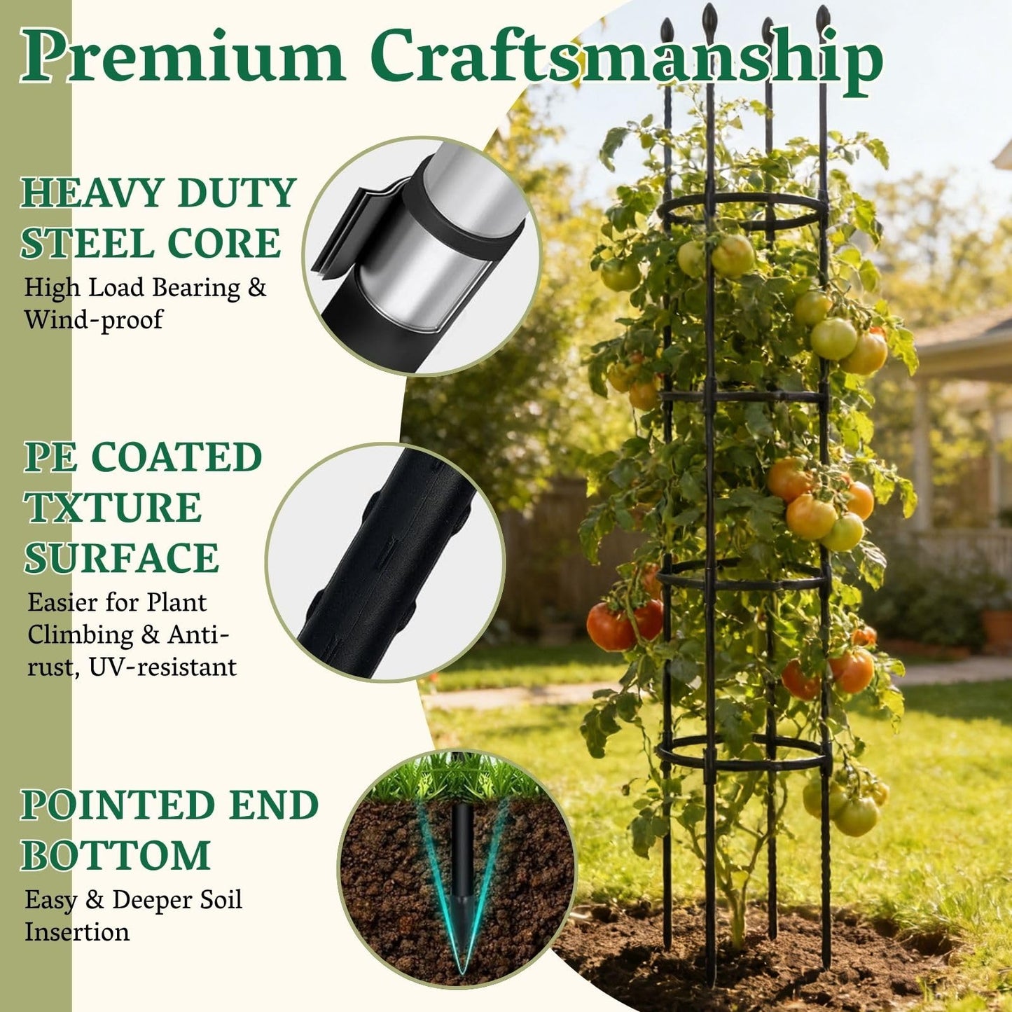 2 Pack Tomato Cages for Garden | Heavy Duty Rustproof Round Tomato Cage | 63 Inch Steel Core Plastic Coated Garden Trellis Plant Support for Tomato, Cucumber, Beans, Flower, Vegetable Indoor Outdoor