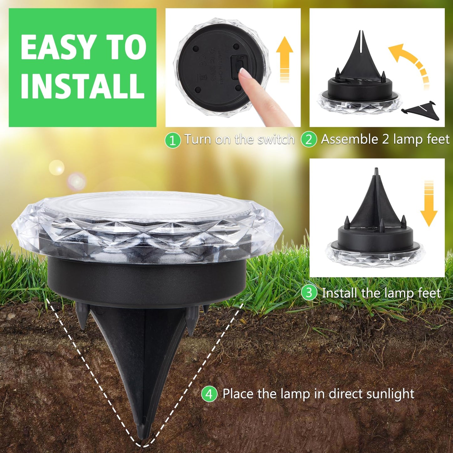 echosari 6 Pack Solar Ground Lights, Upgraded Solar Garden Lights Auto ON/Off Landscape Lighting Outdoor In-Ground Lights Waterproof Long Lasting for Pathway Walkway Patio (Warm White)