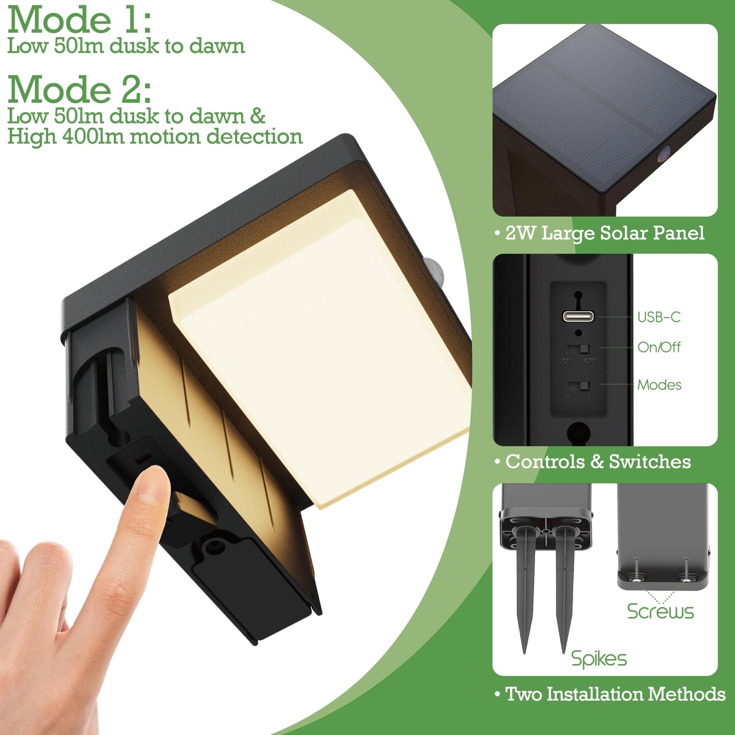 VerLuce - Solar Pathway Lights - Walkway Solar Lights for Outside - PIR Sensor & Two Lighting Modes - Rechargeable Battery Lasts Up To 55 Hours - 3000K - IP44 Weather Resistant - 4 Pack - 20.5" Height