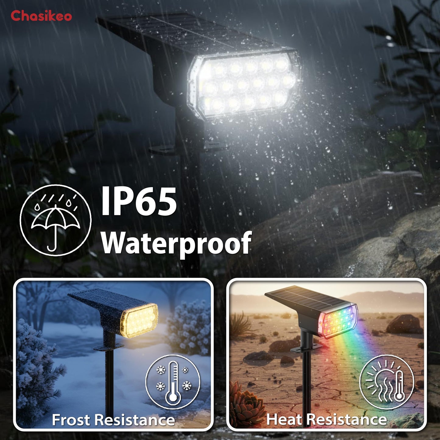 Chasikeo Solar Lights Outdoor Waterproof, 3 Lighting Modes Solar Spot Lights Outdoor, LED Solar Spotlights, Ultra Bright Dusk-to-Dawn Uplights for Garden, Landscape, Yard, Pathway, IP65, Auto On/Off