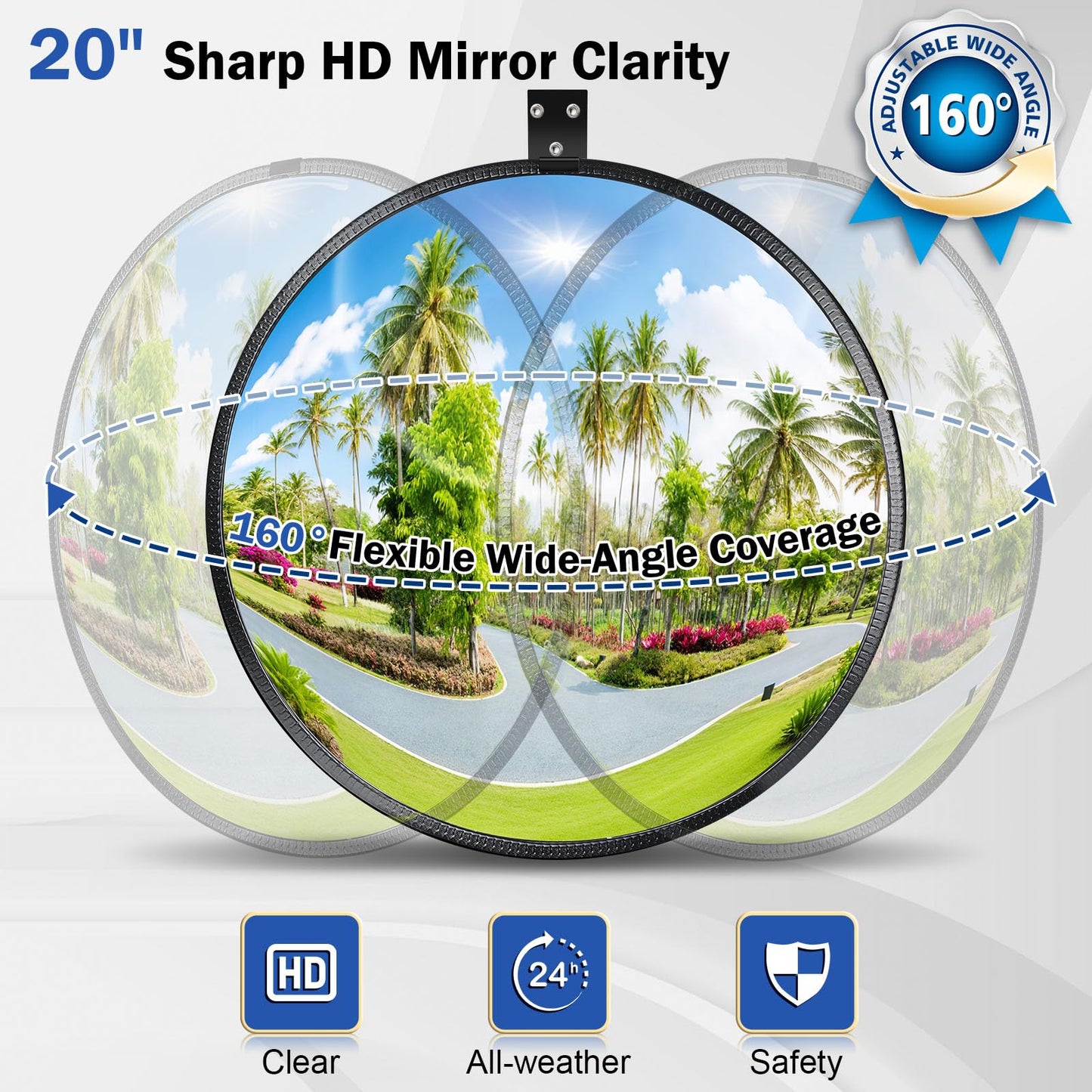 Narremcoy 20" HD Acrylic Convex Mirror - 160 Adjustable Wide Angle View, Leather Frame & ABS Back, Blind Spot Mirror for Indoor/Outdoor Use in Garage, Warehouse, Driveway, Store & Office Security