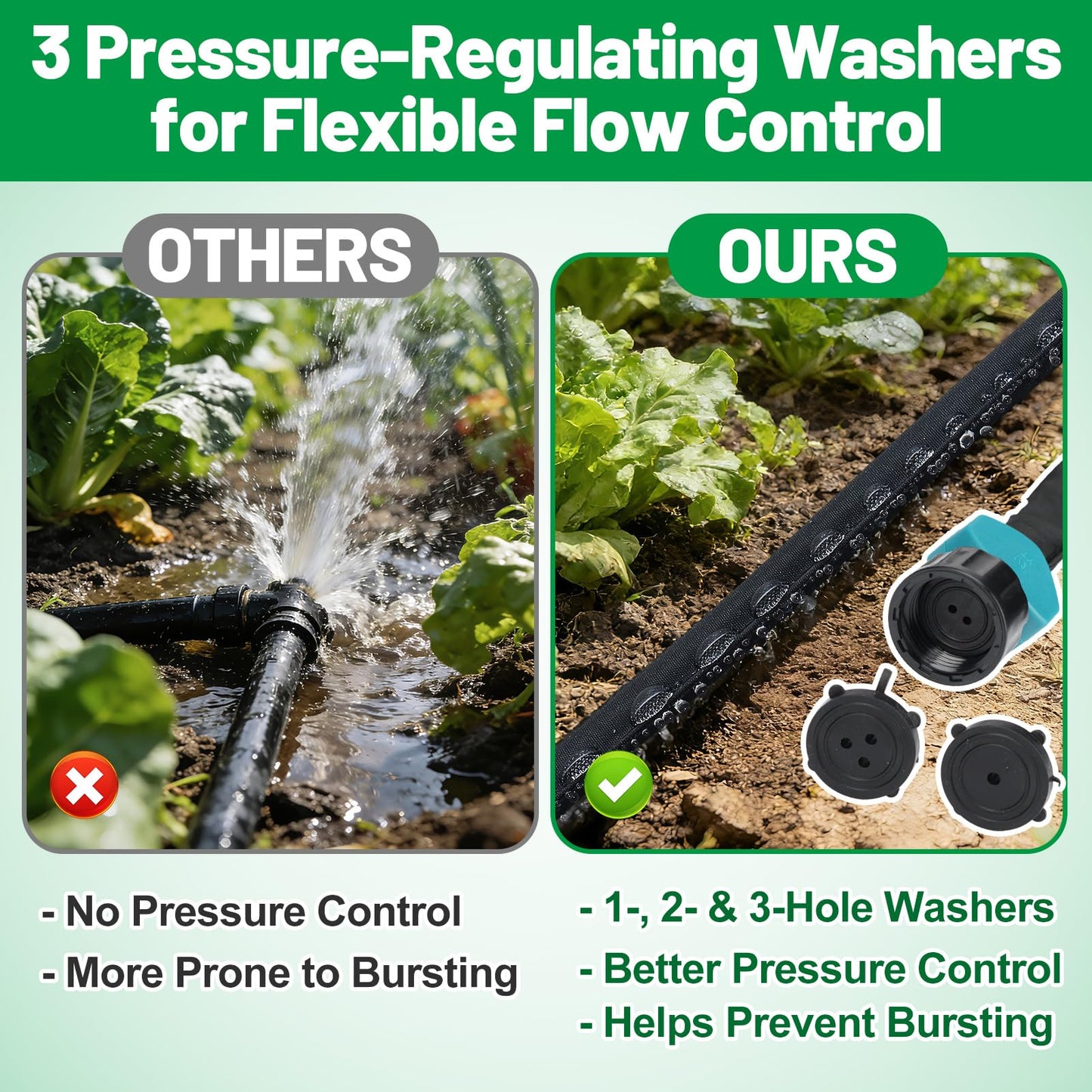 Soaker Hose 100FT for Garden Beds - 3/4" Heavy Duty Double Layer Drip Irrigation Hose, Save 85% Water, Linkable Flat Soaker Hose for Lawn Flower Bed Vegetable Field Effective Watering (50FT x 2Pack)