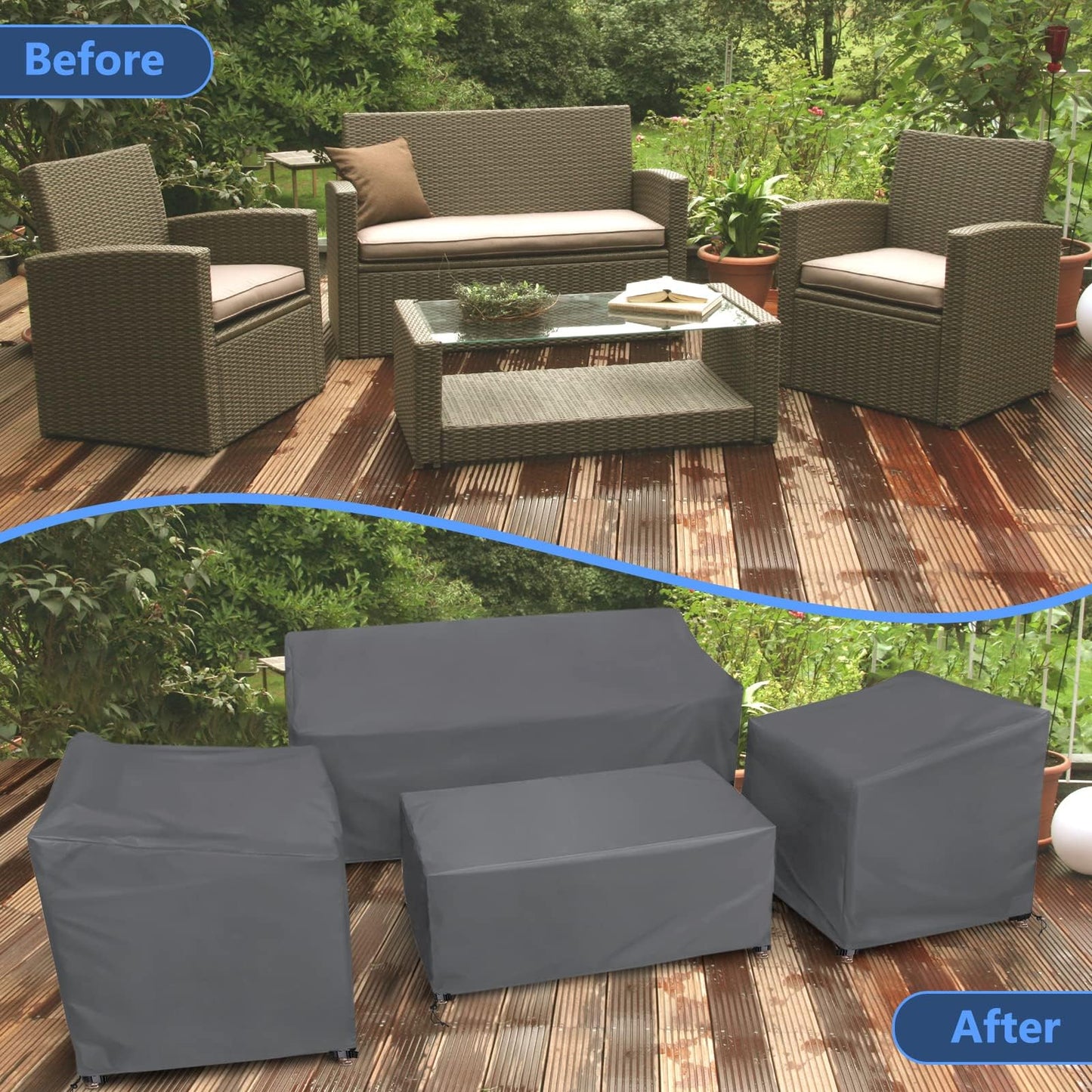 STARTWO Patio Furniture Covers 4 Piece Set, Heavy Duty Waterproof Outdoor Furniture Cover for Rattan Wicker Conversation Set,Grey,Large