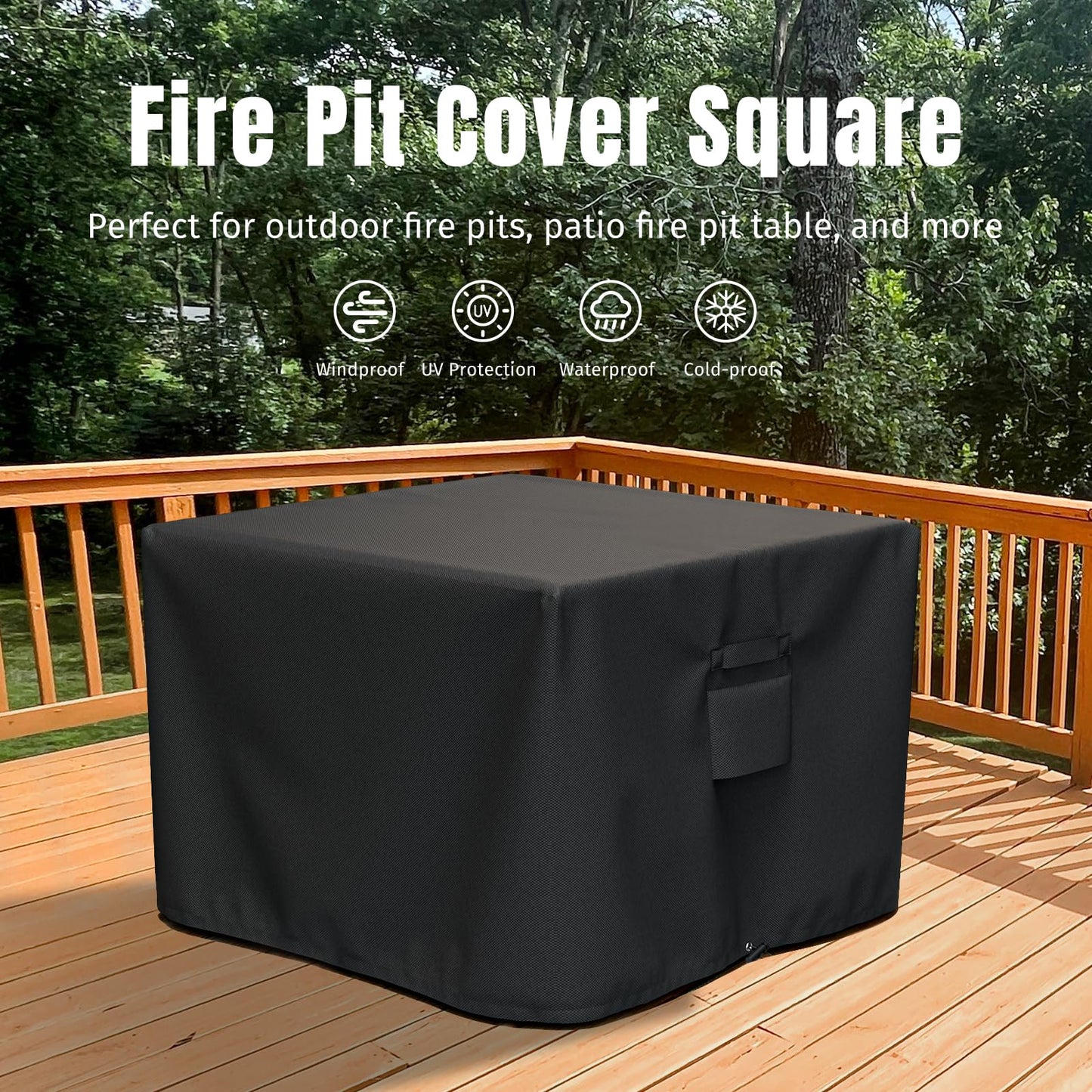 SHINESTAR Fire Pit Cover Square, Fits for 28-32 Inch Fire Pit Table, 600D Heavy Duty Fabric, Waterproof and Windproof, 32 x 32 x 24 Inches, Black