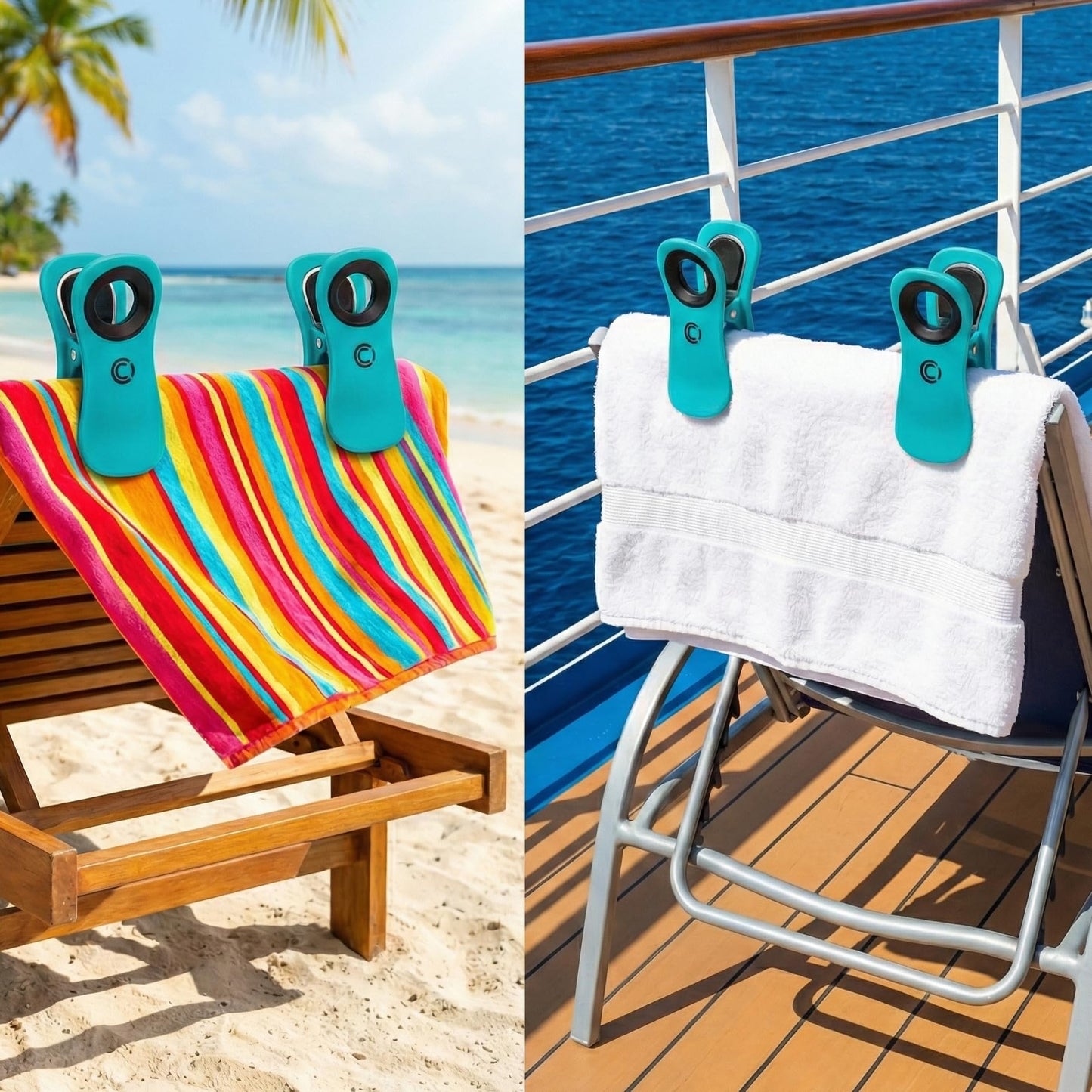 Core Clips Beach Towel Clips for Cruise Chairs - Heavy Duty Towel Holders for Lounge Chairs - 2.5" Opening Large Pool Clips to Hang Towels on Loungers, Clamps to Hold Towel in Wind - Cruise Essentials