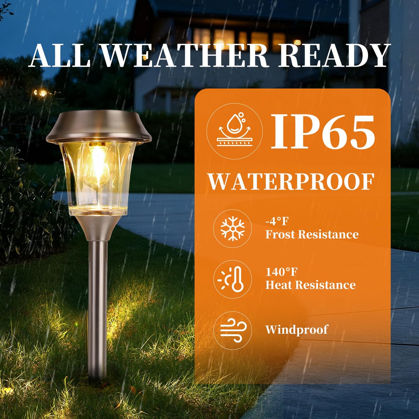 Solar Pathway Lights Outdoor 4 Pack, Stainless Steel & Glass Solar Garden Lights, Auto Dusk to Dawn IP65 Waterproof LED Path Lights for Yard, Lawn, Walkway, Driveway