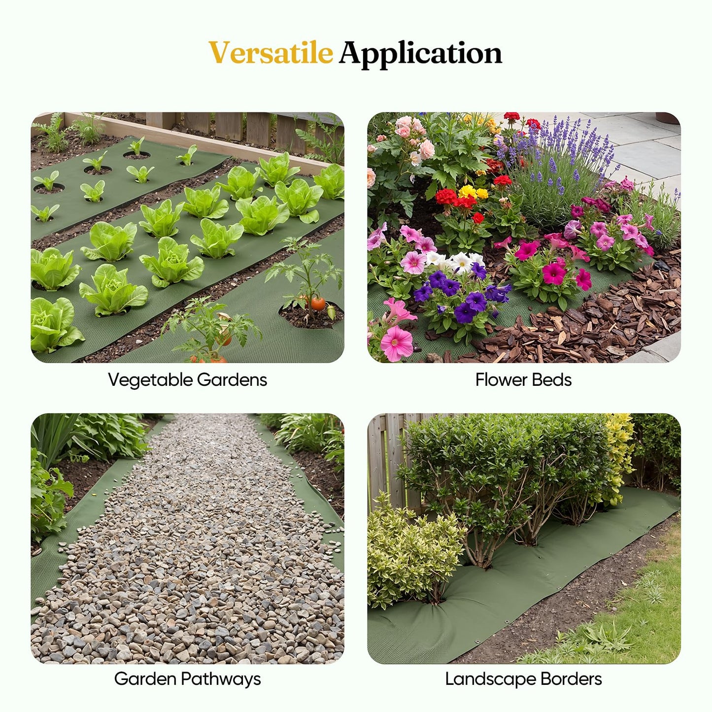 Grenebo Weed Barrier Fabric, 4FT x 100FT, Non-Woven Landscape Fabric, Easy to Cut & Fray-Resistant, Breathable & Permeable, Landscaping Fabric with 30 Stakes, for Gardens, Flower Beds, Vegetable Plots