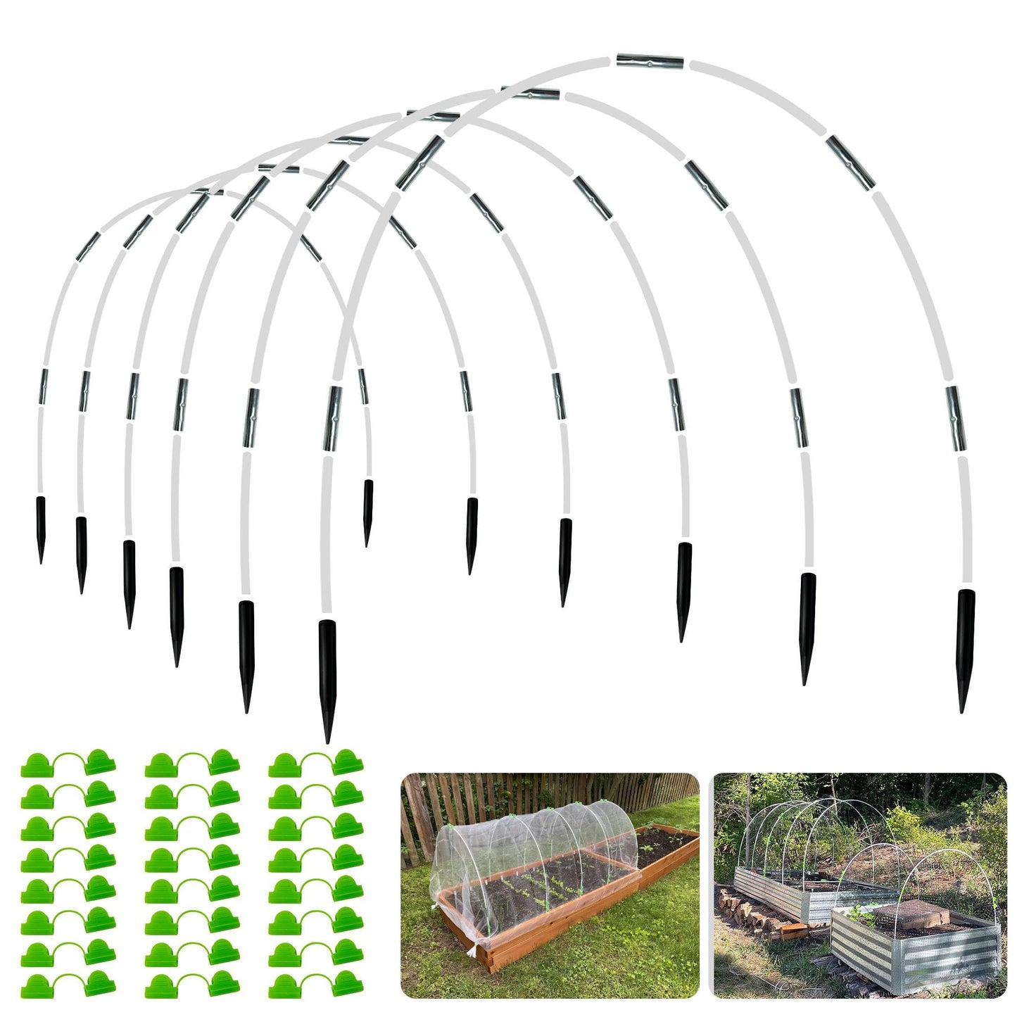 OOTONAT 8FT Garden Hoops Grow Tunnel Kit - Rust-Free Fiberglass Frame for Raised Beds, 36pcs - DIY Plant Support for Garden Netting, Vegetable Garden Hoops Kit, Row Covers, and Greenhouse Protection