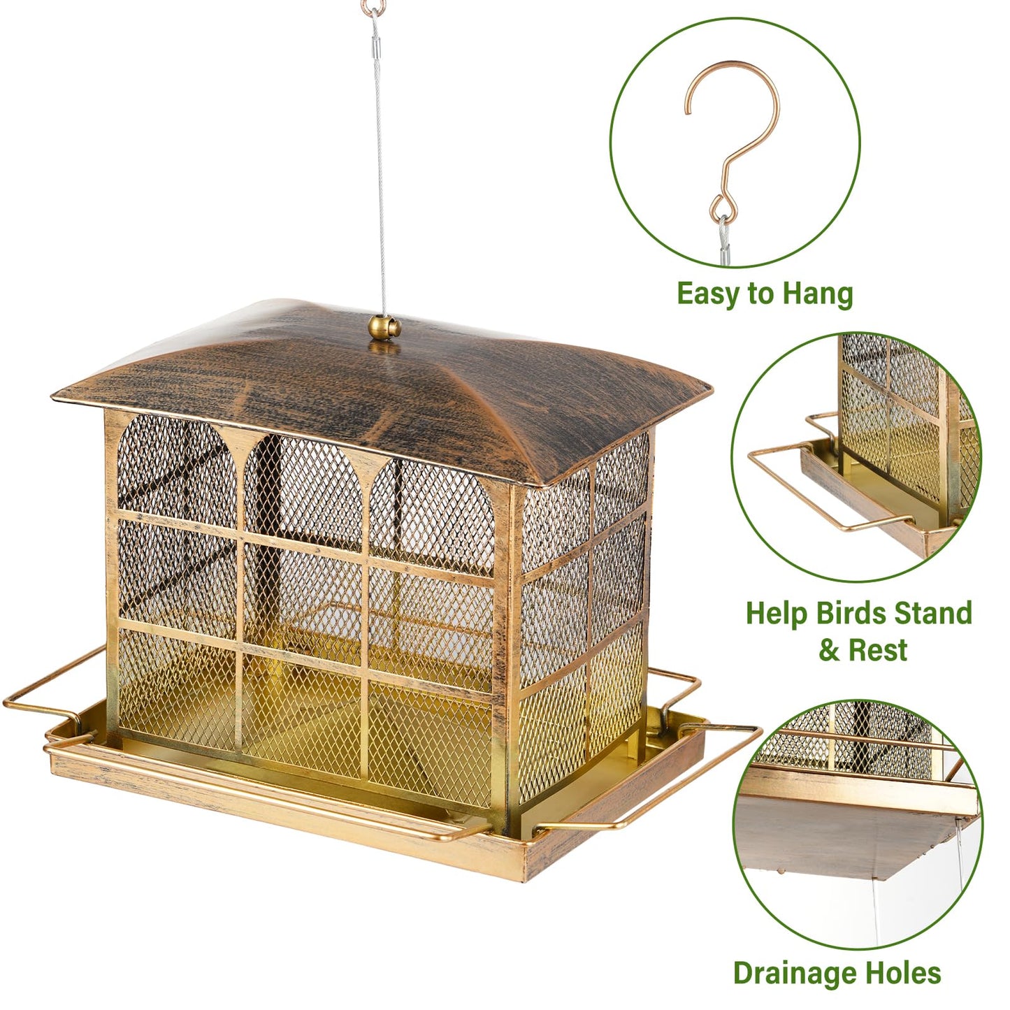 Large Bird Feeder, Heavy Duty Metal Bird Feeders for Outdoor Hanging, 9.5LB Seed Capacity Wild Birdfeeder for Outside Garden Decoration