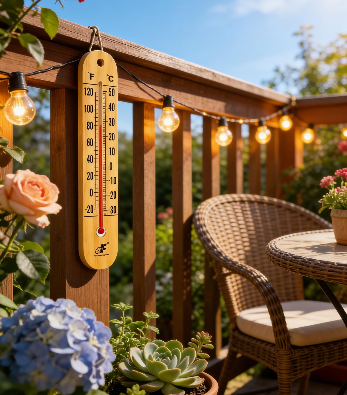 Large 10.5 Inch Vertical Wood Thermometer for Indoor & Outdoor Use, Wide Range -20°F to 120°F / -30°C to 50°C, Battery-Free with Dual Fahrenheit & Celsius Scale,Weather Resistant, Easy to Hang