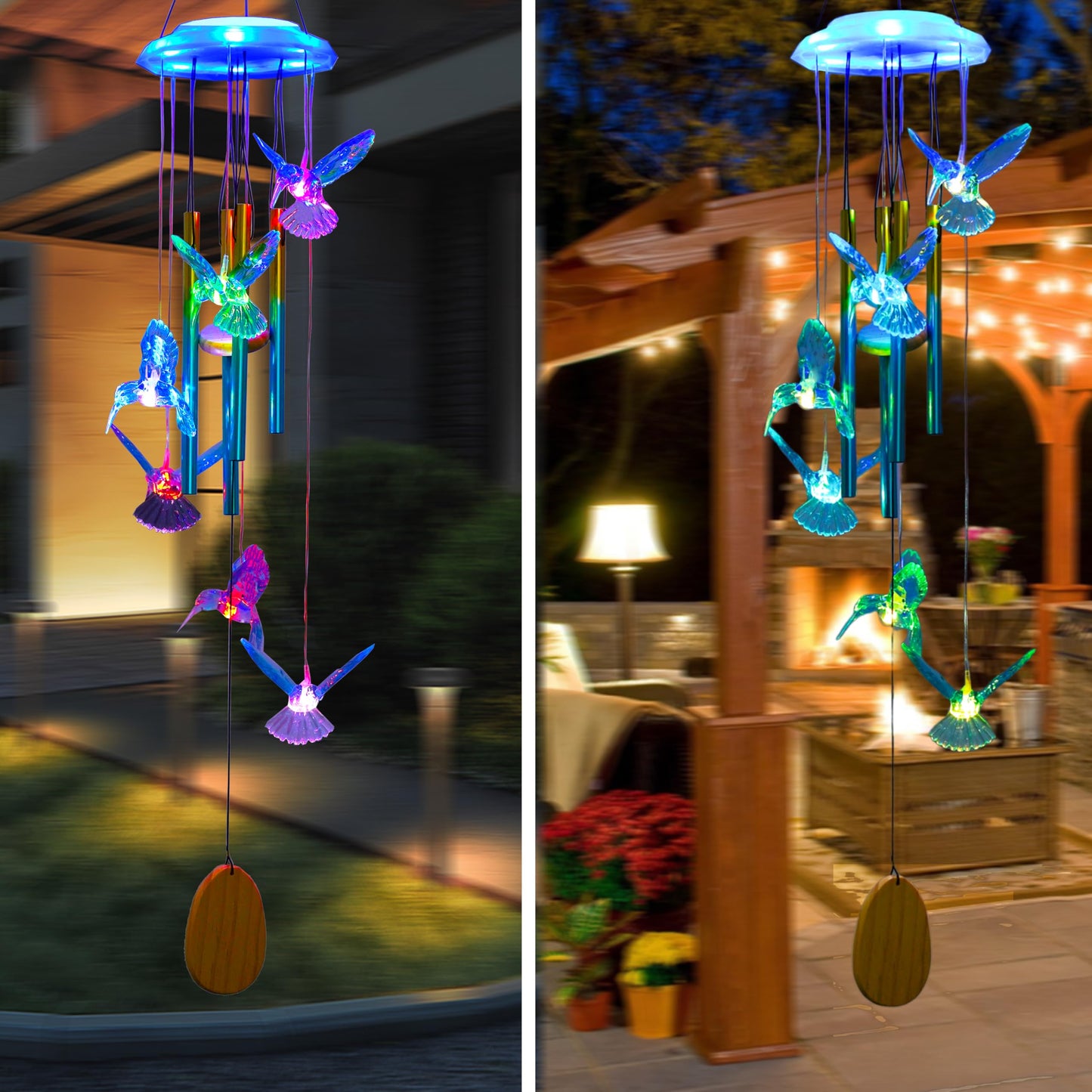 Outdoor Solar Wind Chime Decoration, Mother's Day Birthday Gifts for Grandma, Mom and Family, Outdoor Garden and Courtyard Wind Chime Accessories (Blue Hummingbird)