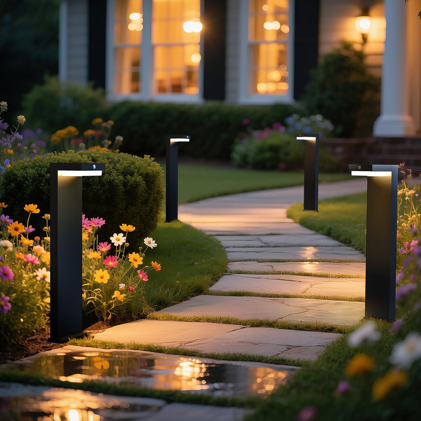 VerLuce - Solar Pathway Lights - Walkway Solar Lights for Outside - PIR Sensor & Two Lighting Modes - Rechargeable Battery Lasts Up To 55 Hours - 3000K - IP44 Weather Resistant - 4 Pack - 20.5" Height