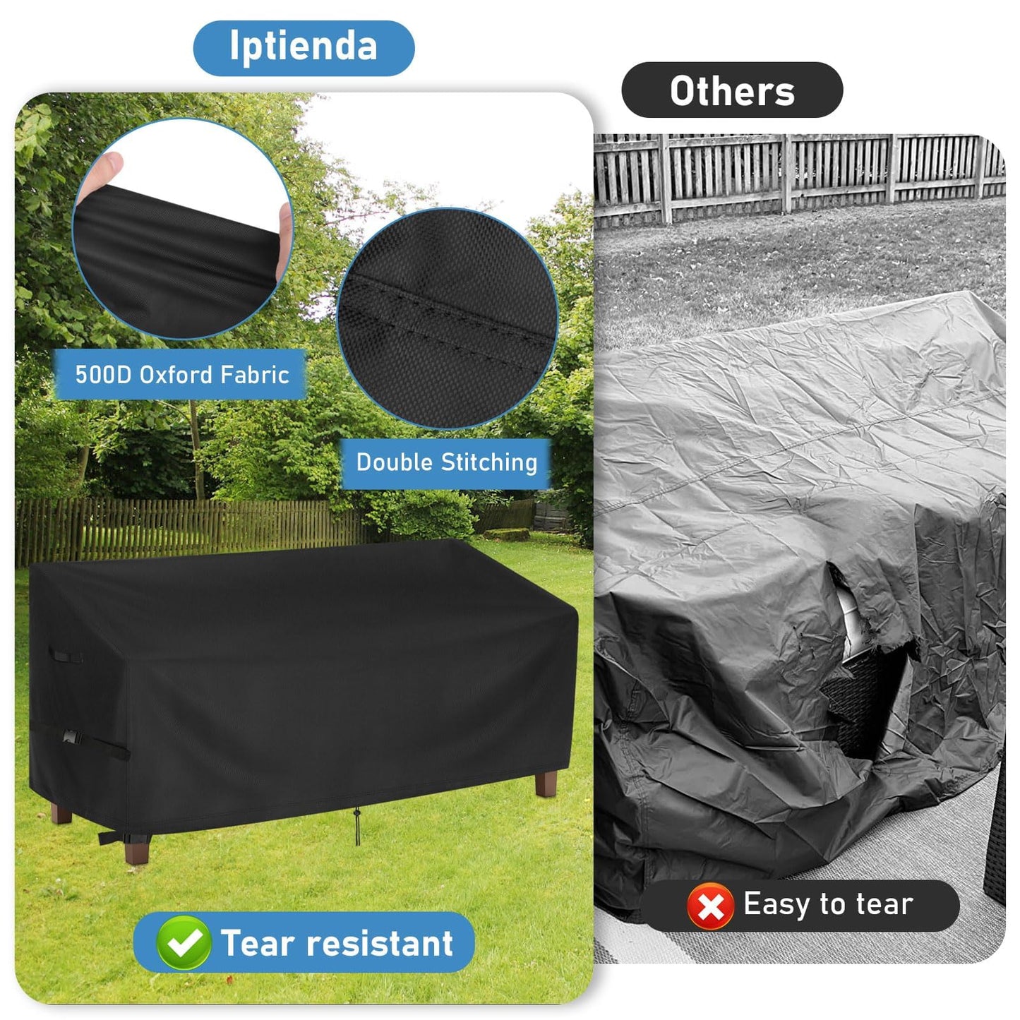 Iptienda Outdoor Bench Cover for SERWALL Benches, 49inch Patio Bench Covers Waterproof Heavy Duty for Entryway Bench/Garden Benches, Black-49x23x35in