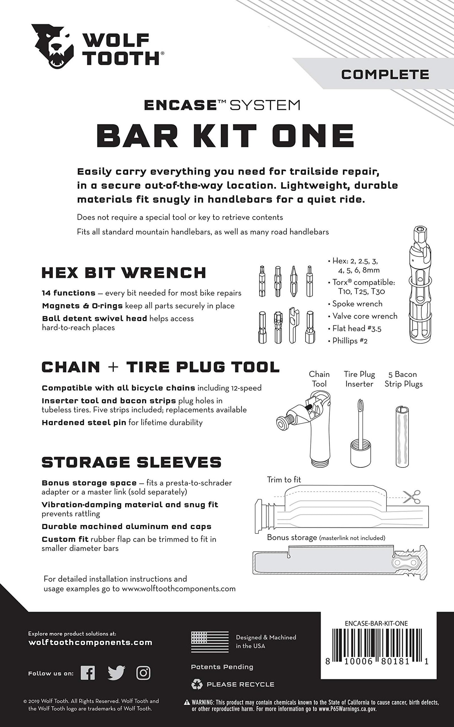 Wolf Tooth Components Encase System Bar Kit One Black, One Size