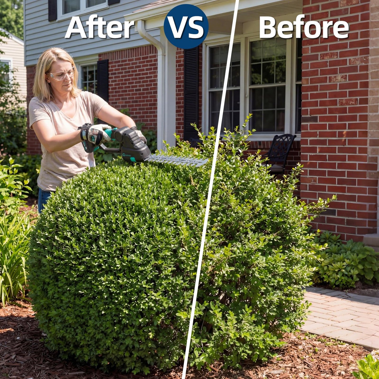 Garvee Cordless Hedge Trimmer with Battery - Grass Shear & Shrubbery Trimmer - 2 in 1 Handheld 20V Electric Grass Trimmer Hedge Shears Grass Cutter with 2 * 2.0Ah Batteries & Charge Base