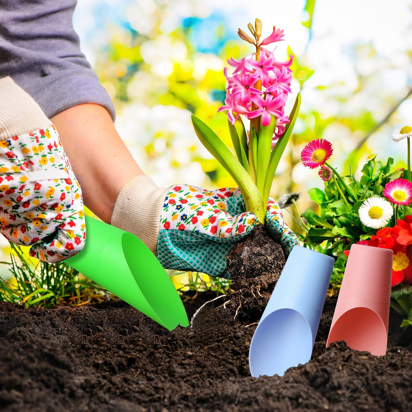 6 Pcs Bonsai Soil Scoops Plastic Garden Shovels Garden Tool Bucket Shovel Colorful Small mini Potting Scoop for Plant Flower Succulent