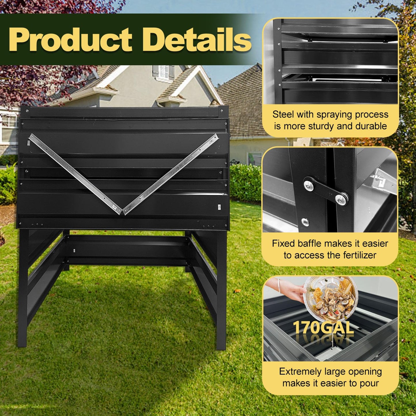 Compost Bin Outdoor - 170 Gallon Metal Wire Mesh Compost Bins with Rust-Proof Coating, Compost Bin for Yard Waste, Leaves & Kitchen Scraps, 31.5(L)*31.5(W)*39.4(H) inch