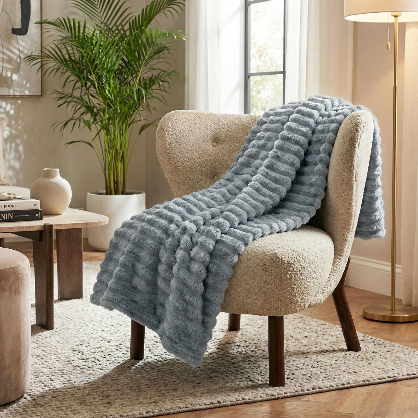 Americanflat 60x80 Faux Fur Throw Blanket - Soft and Breathable Throw Blanket for Couch, Bed, Chair - Gray Faux Fur Blankets Perfect for Home, Bedroom, or Outdoor Use