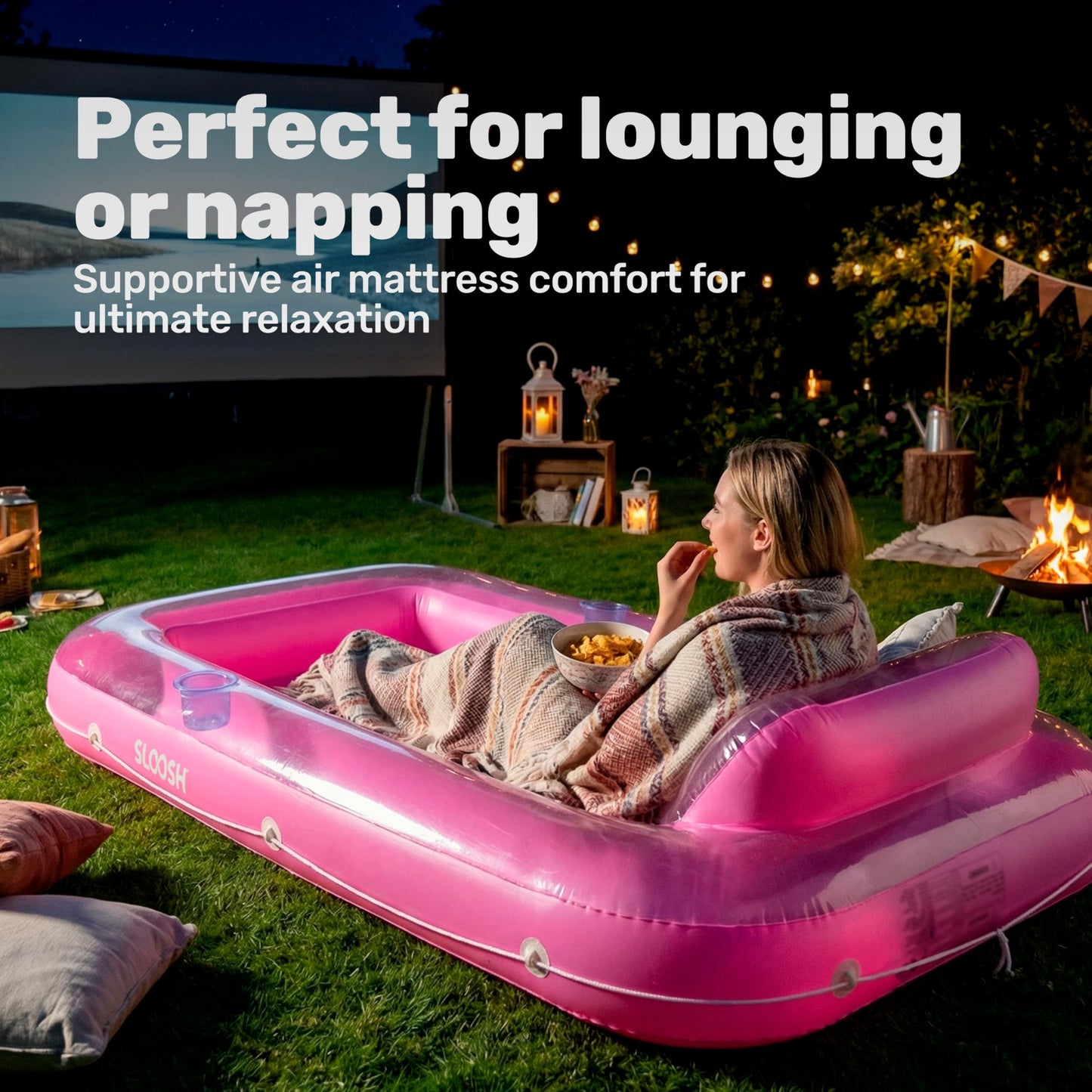 SLOOSH Inflatable Tanning Pool Lounger Float, 70" x 46" Pool Floats Adult with Pillow, 4 in 1 Suntan Tub Raft Floatie,Sunbathing Bed Lounge for Water Blow Up Kids Ball Pit Party Gifts, L-Pink