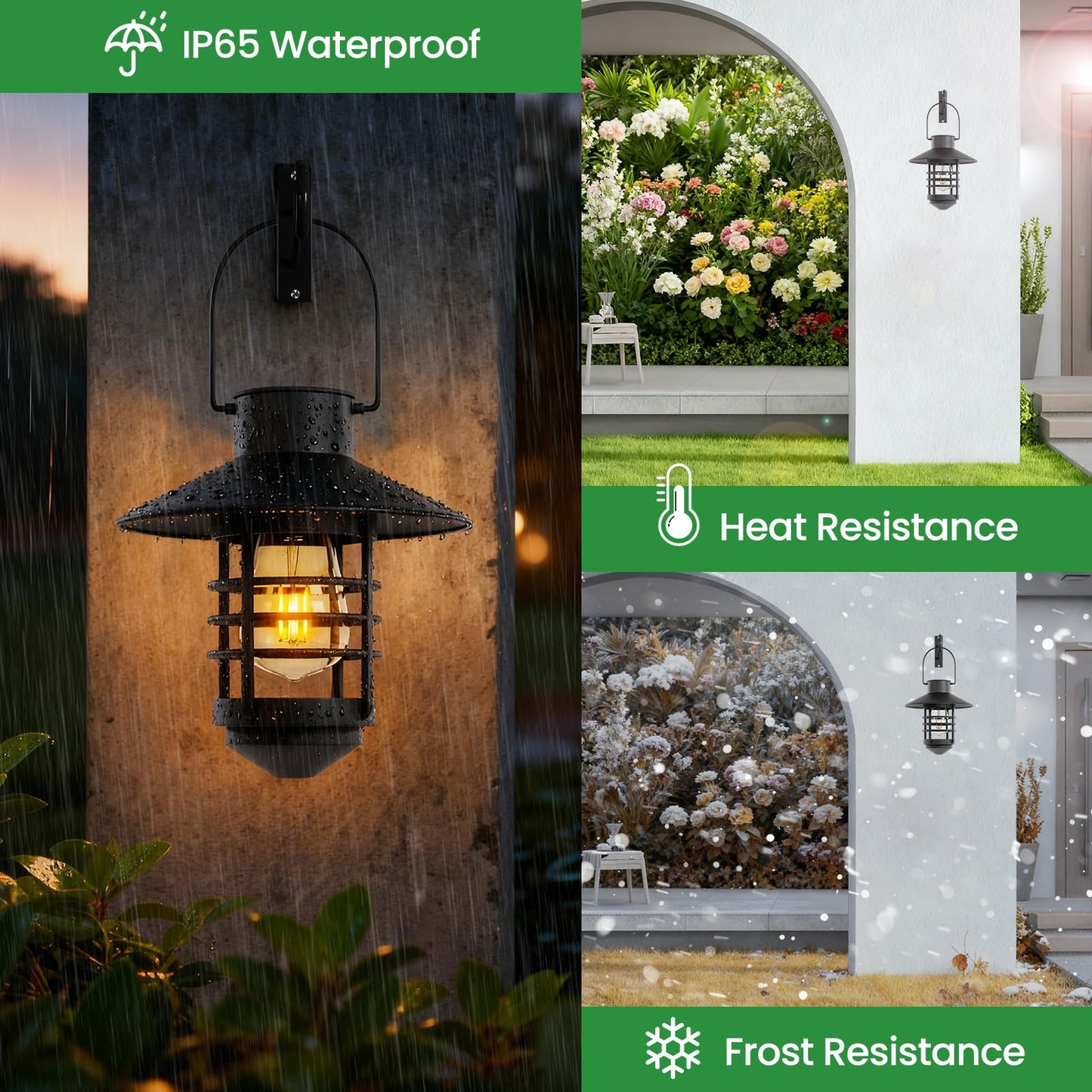 2 Pack Solar Lanterns Outdoor, Waterproof Hanging Solar Lights with Wall Mount Kit, Plastic Lanterns Solar Powered for Garden Decor, Patios, Trees, Front Porch, Gifts for Women Mom