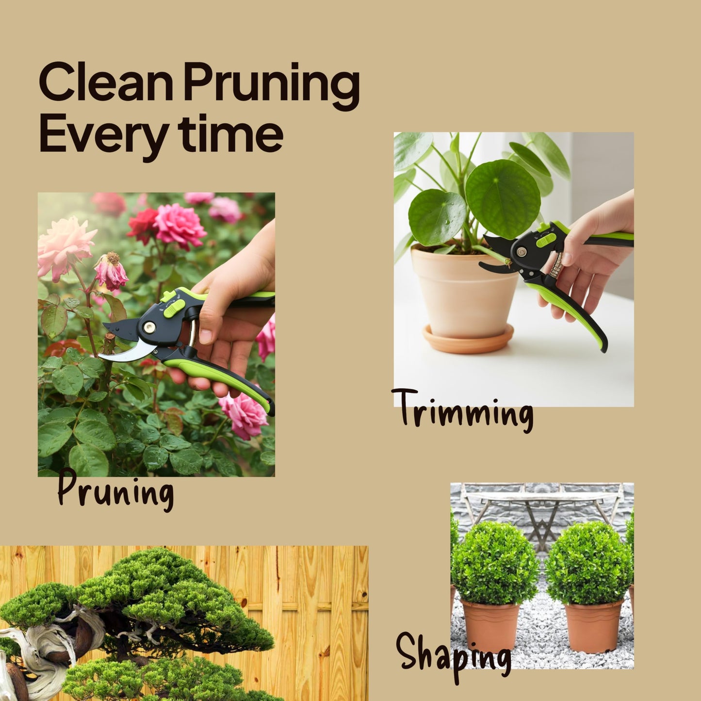 Lime Bypass Pruning Shears & Hedge Clippers - Cuts 3x Easier, Ideal for Seniors
