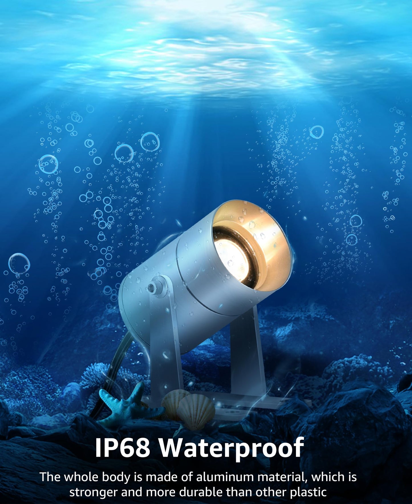SUNVIE Pond Lights LED Underwater Submersible 12-24V AC/DC Fountain Lights Submersible Outdoor LED 3W Underwater Pond Light for Outdoor Ponds Fountains, IP68 Waterproof Warm White Fountain Ponds Light