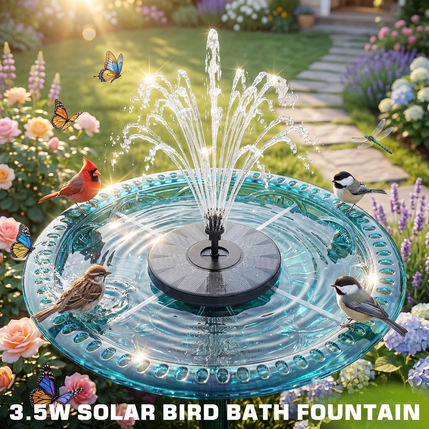AISITIN 3.5W Solar Fountain for Bird Bath, Floating Solar Water Fountain Pump with 6 Interchangeable Nozzles, Outdoor Solar Water Pump for Garden Pond, Aquarium, Fish Tank, Pool