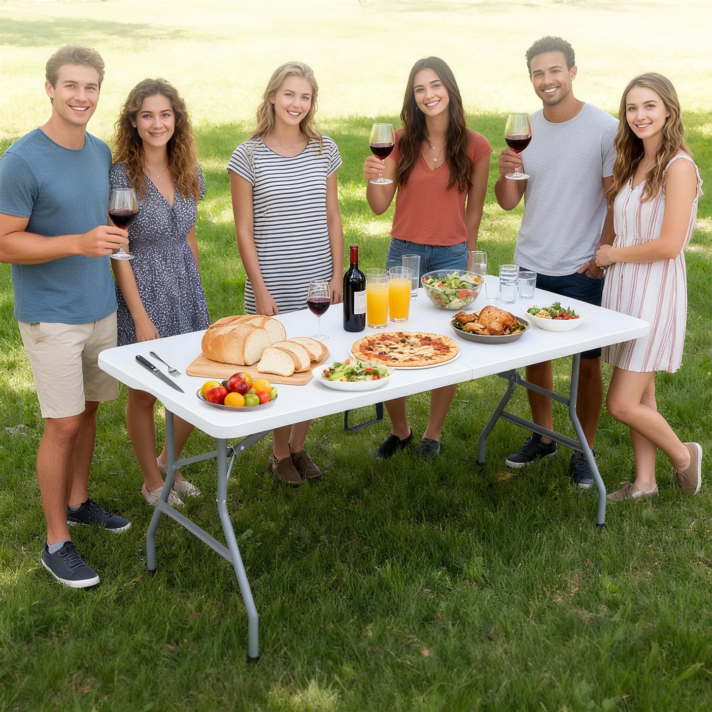 Lakhow Folding Table 6ft Heavy Duty Portable Table Indoor Outdoor with Parties, Camping & BBQs, Folds in Half for Easy Storage, No Assembly Required, White