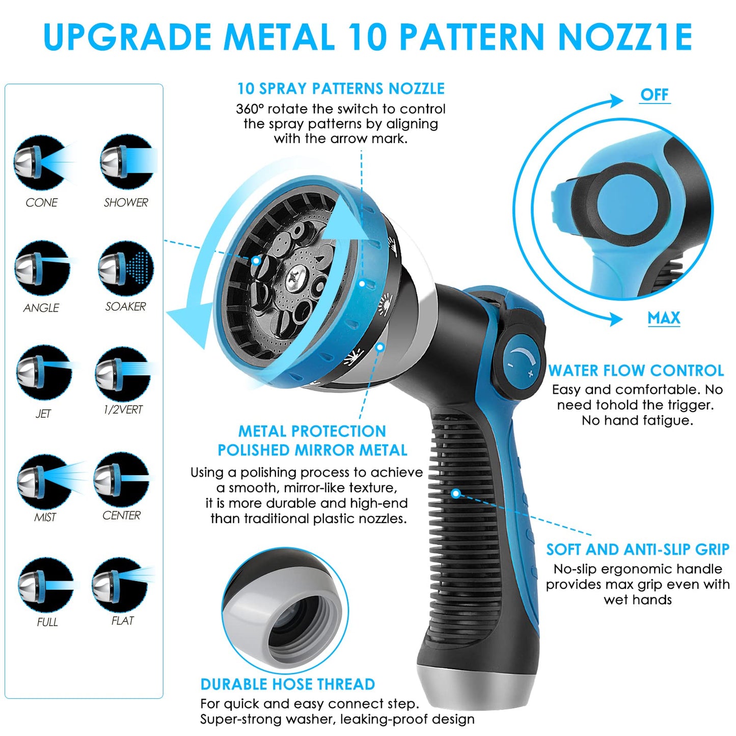 KETTOYA Non-Expanding Garden Hose 100 ft, Kink Free Flexible Water Hose with 10-Pattern Spray Nozzle, Lightweight Hose Pipe, Leak Proof, 3/4" Swivel Connectors, Super Fabric, Portable Storage Strap