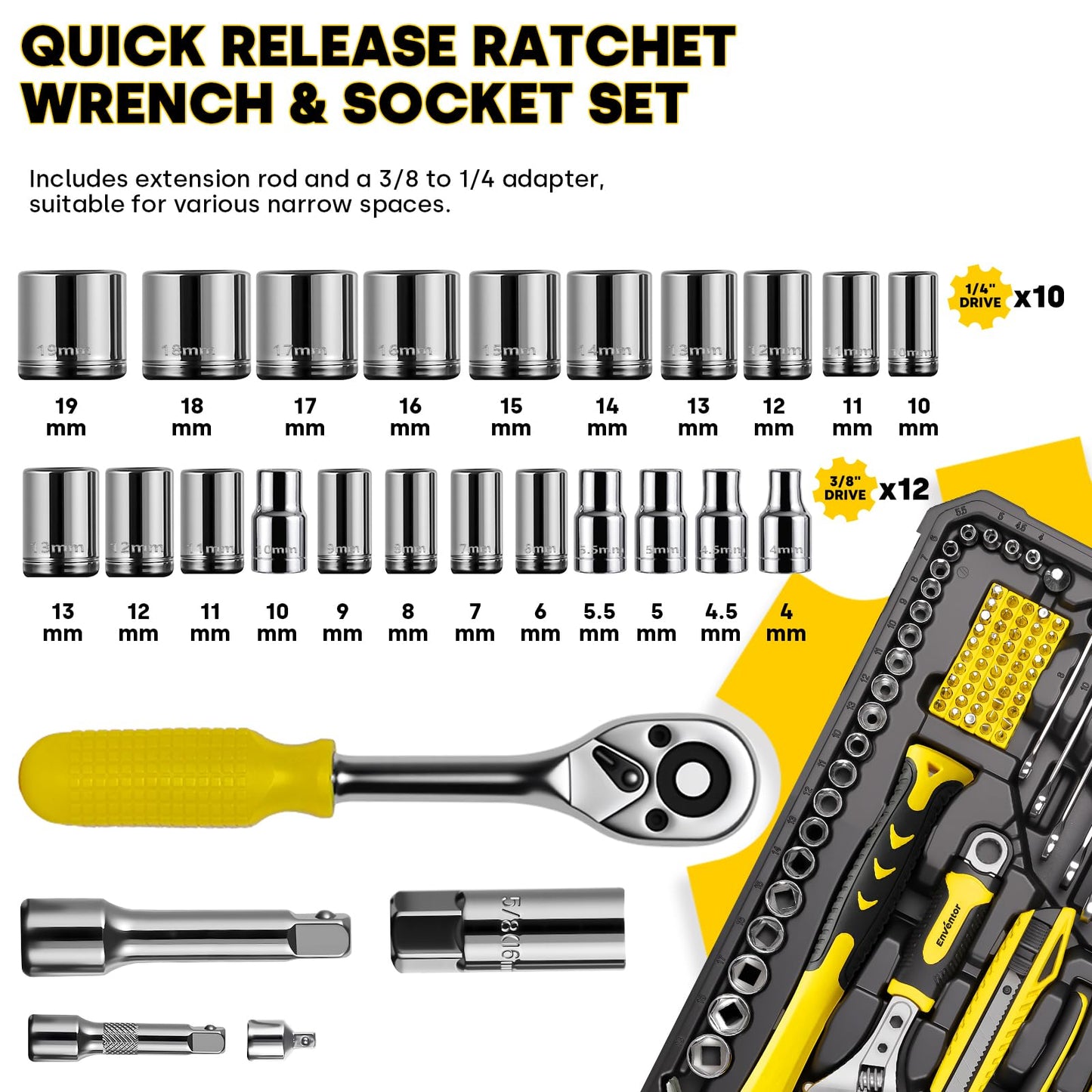 Enventor Home Tool Kit, 220 Piece Hand Tool Kit with Toolbox Storage Case, Basic Household Auto Repair Tool Set for Home Repairs Men Women DIY, Auto Maintenance, General Use, Household Repair Tools