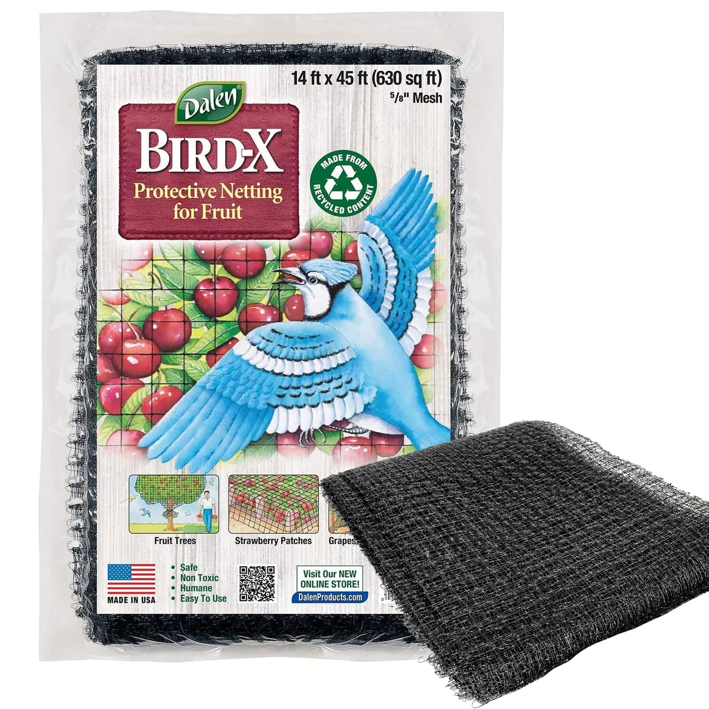 Dalen Bird-X Protective Mesh Netting for Fruit Trees, Berries, Vegetables - 14 ft x 45 ft, Black Garden Netting, 5/8-inch Mesh - Helps Deter Birds & Garden Pests, Made of Weather-Resistant Plastic