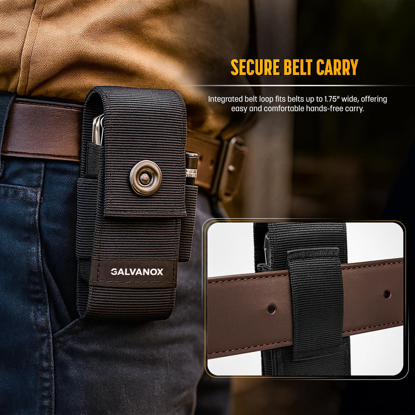 Galvanox Nylon Sheath for Multi-Tools with 21 Flat End Screwdriver Bits and Holder - Case Belt Holster Pouch with Pockets and Bit Set Included, Compatible with Leatherman (4" to 4.5")