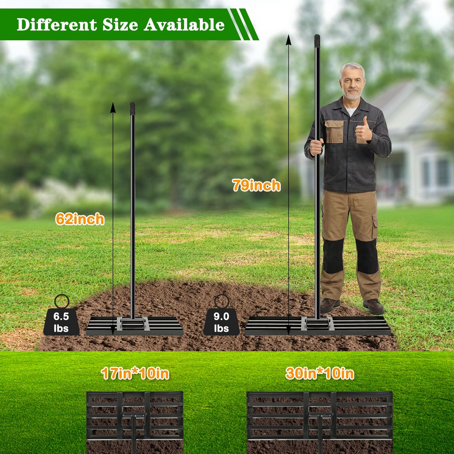 Tegarbed Lawn Leveling Rake 17x10 inch, Heavy Duty Ground Leveler for Soil, Sand, Effortless Smooth Use & Easy Assembly Stainless Steel Landscape Rake for Backyard, Garden, Golf Course, Black