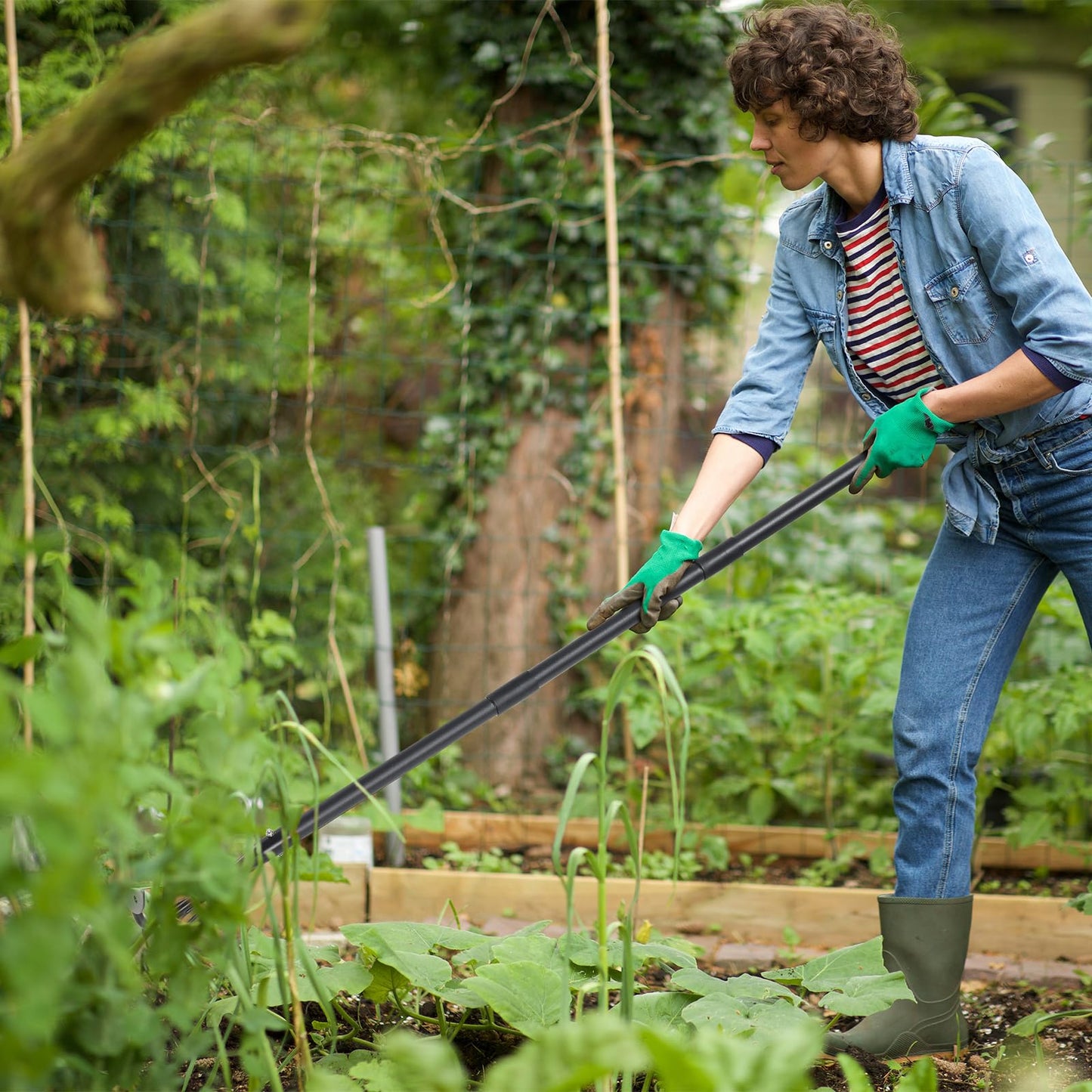 COCONUT 2-in-1 Garden Hoe, 45" Weeding & Cultivating Tool with Curved Tines & Sharp Blade, Stand-Up Design Saves Your Back, for Loosening Soil in Vegetable Garden & Flower Beds