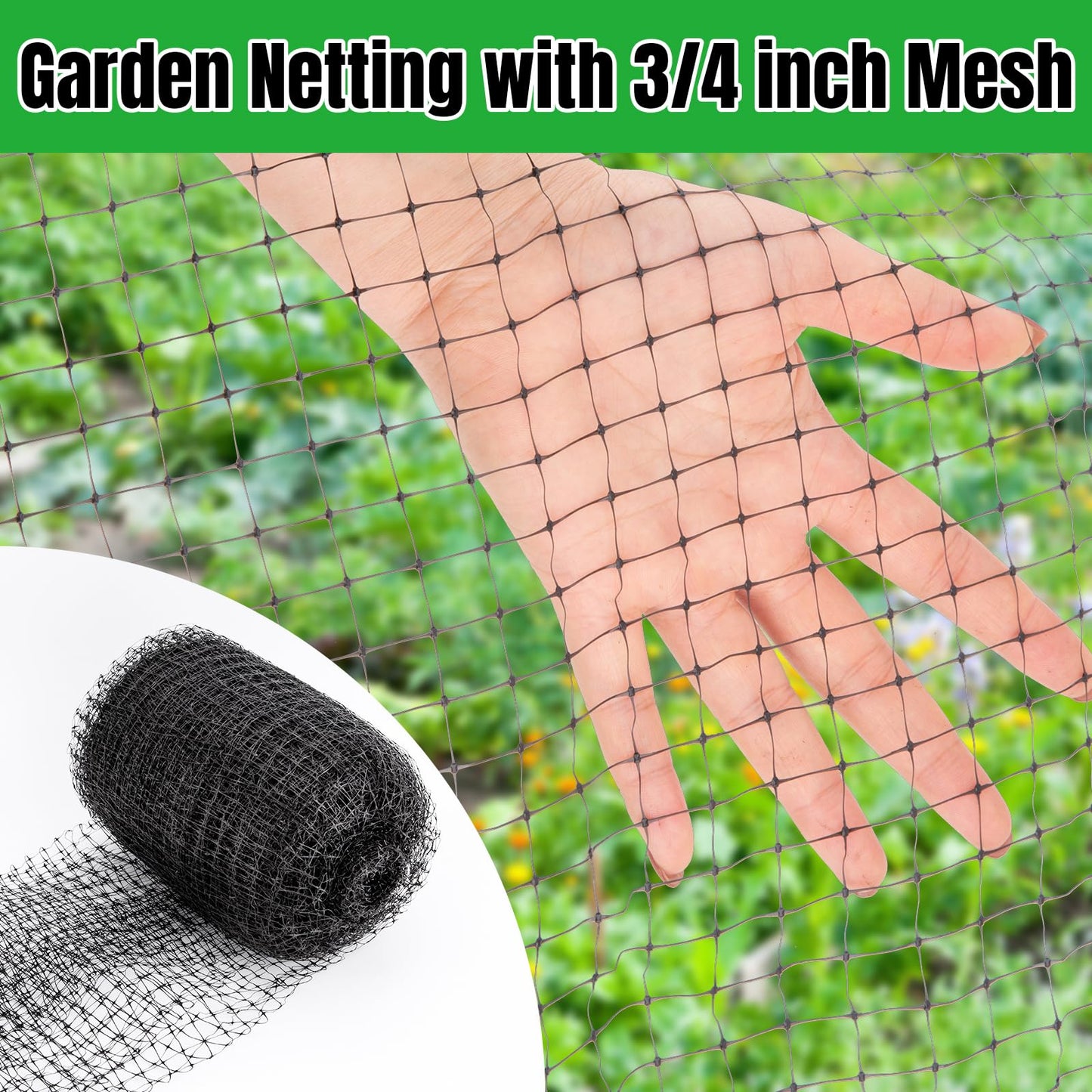 NONMON Bird Netting 5 x 100 FT Heavy Duty Garden Netting Deer Fence Netting Pest Barrier for Protect Fruit Trees, Plants and Vegetables Against Birds, Deer, Squirrels, Black