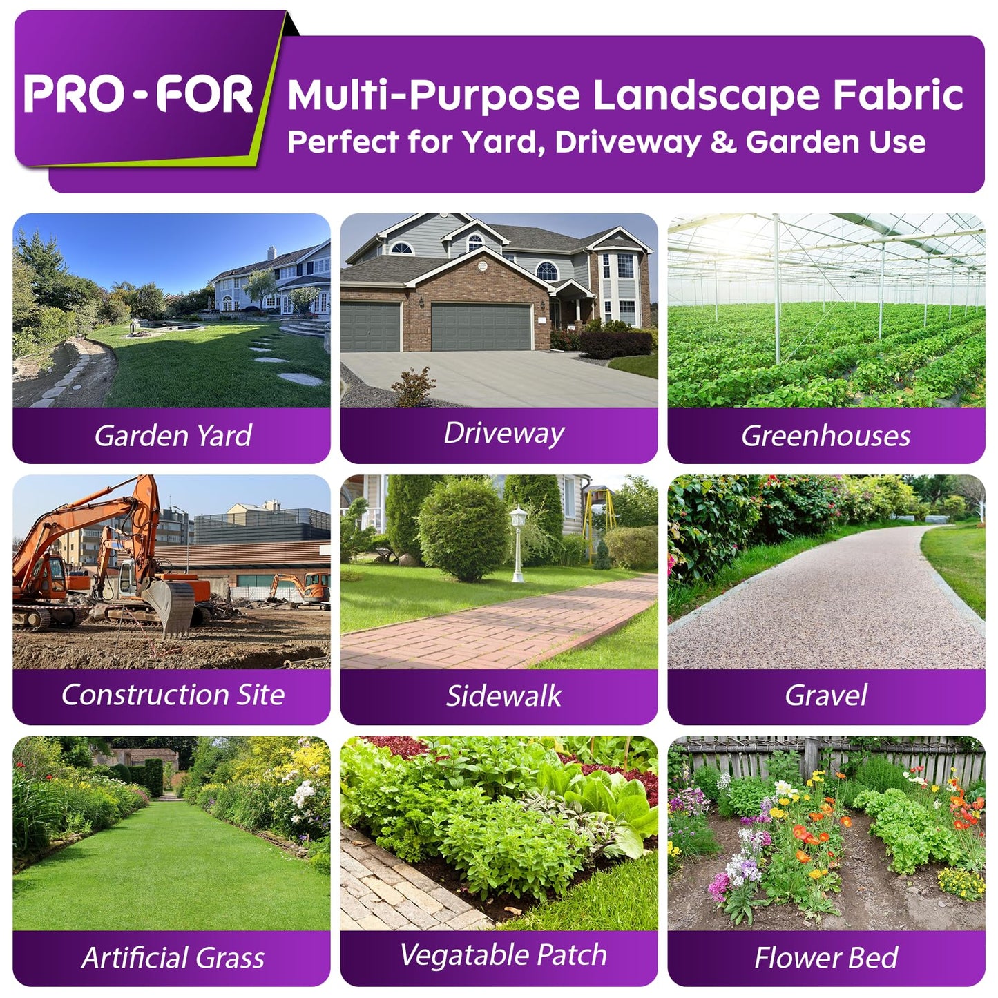 PRO-FOR 3FT x 100FT 3.2oz Heavy Duty Weed Barrier Landscape Fabric – Premium Woven Ground Cover for Gardening, Farming & Driveways, Breathable Weed Control Cloth with 10 U-Shaped Securing Pegs