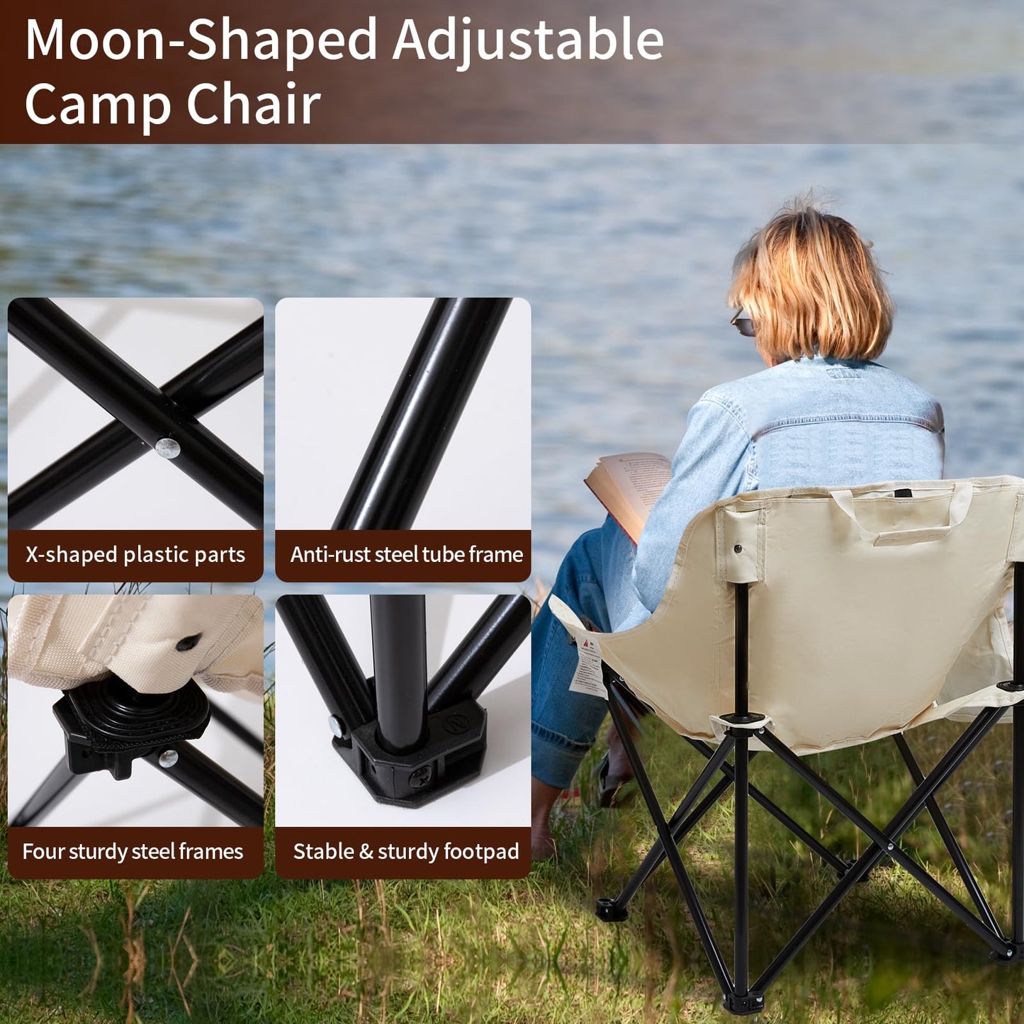 SHANQUAN 2 Pack Folding Camping Chair, Compact Camp Chair,Outdoor Lawn Portable Lightweight Backpacking Chair with Carrying Bag for Outdoor Camp,Travel,Beach,Picnic,Fishing, Hiking (Beige)