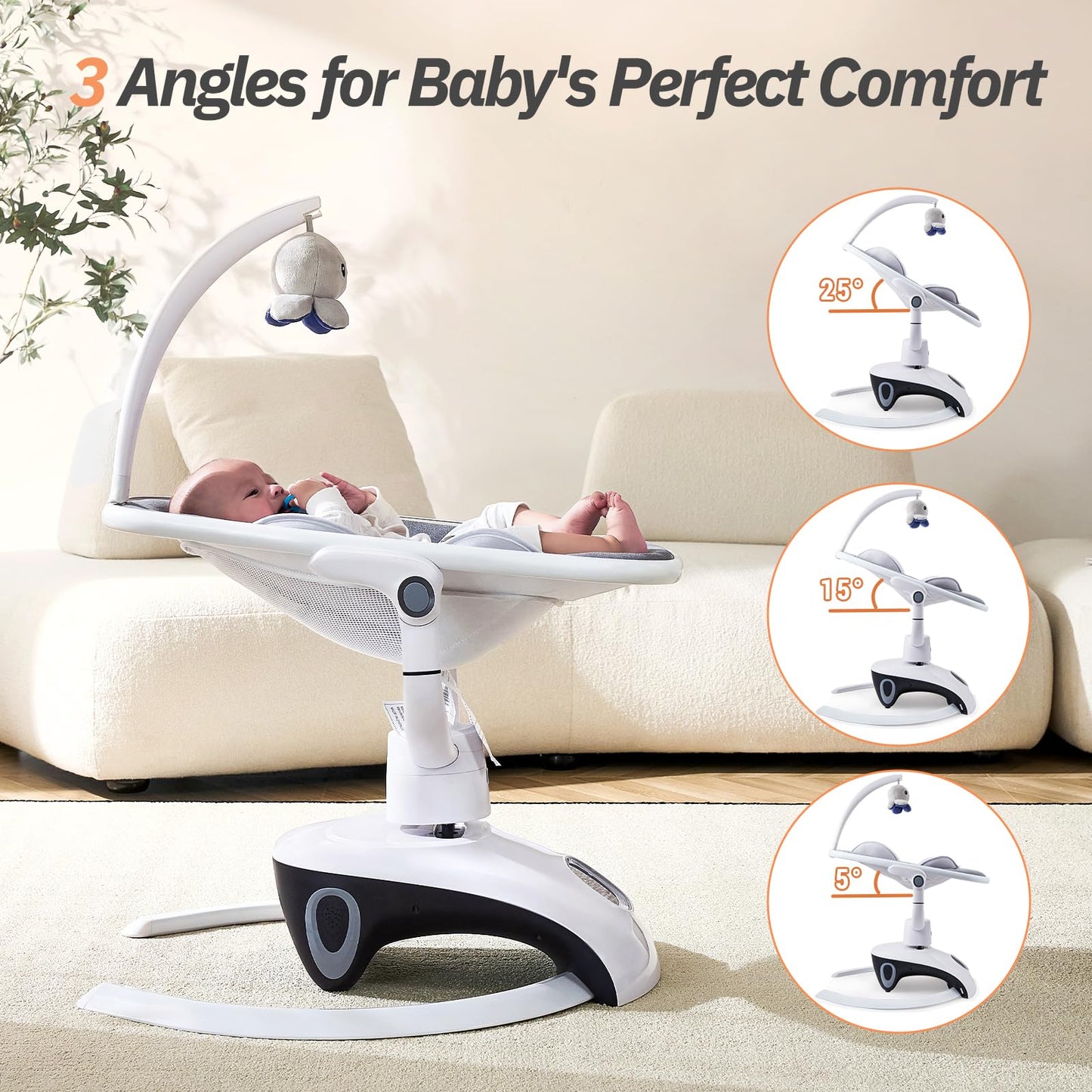 VaVaSoo Electric Baby Swing for Infants Mamroo 6 Motion Automatic Newborn Baby Rockers for Girl & Boy with Remote Control, 5 Speed, 13 Melodies, Dark Gray