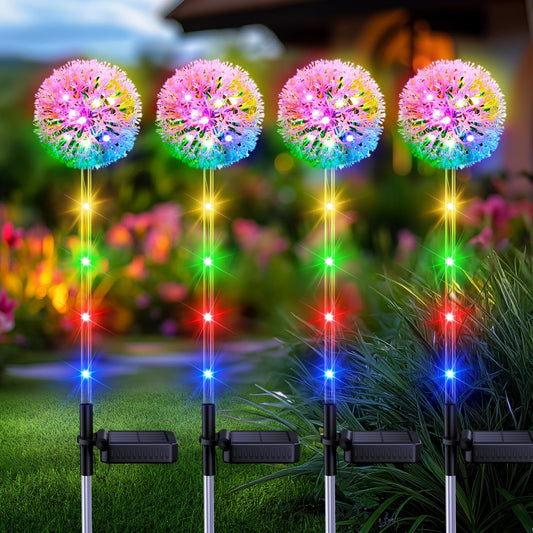 BONLION Solar Garden Lights Outdoor Decor: 4 Pack Dandelion Solar Flower Lights, 2 Modes 16 LED Colored Solar Lights for Outside, Waterproof Decorative Flowers for Yard, Patio, Gifts for Women Mom