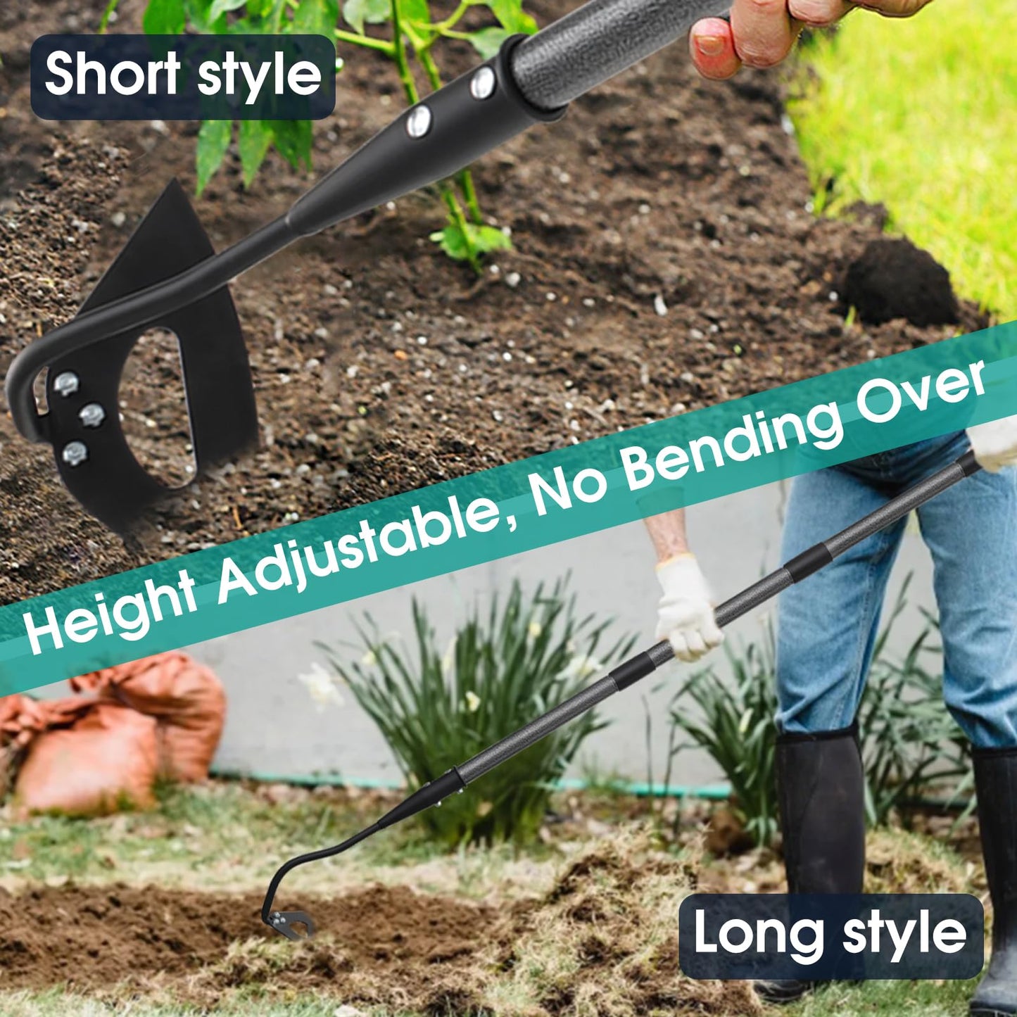 VUGHIUA Hoe Garden Tool, 69 Inch Hardened Hollow Eye Hoes for Weeing, Heavy Duty Weeding Tool with Splicing Adjustable Long Handle, Rustproof Metal Gardening Tools for Garden Flower Beds