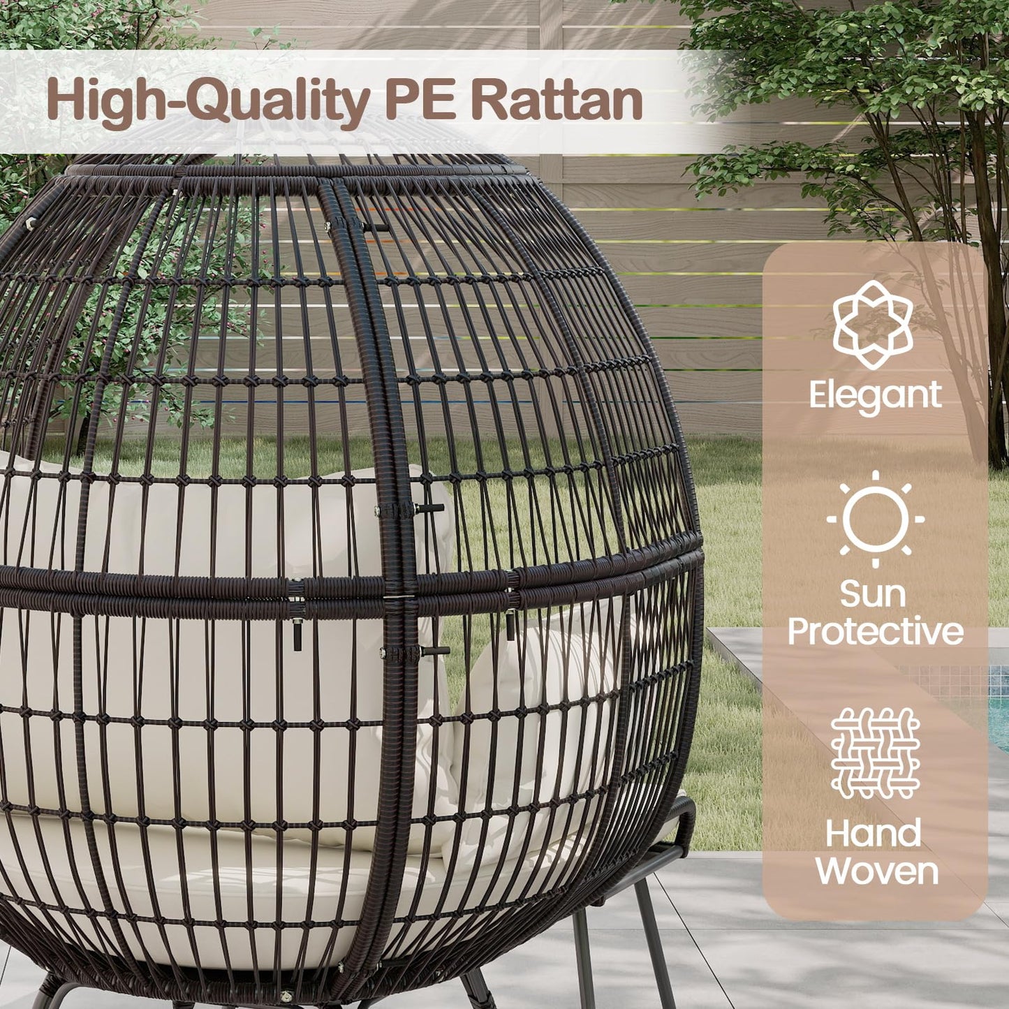 Tangkula Oversized Wicker Egg Chair with Ottoman, Patio Lounge Basket with 5 Soft Cushions, Stable Metal Frame, Gorgeous Indoor Outdoor Lounge Chair, Ideal for Living Room, Backyard, 450 LBS Max Load
