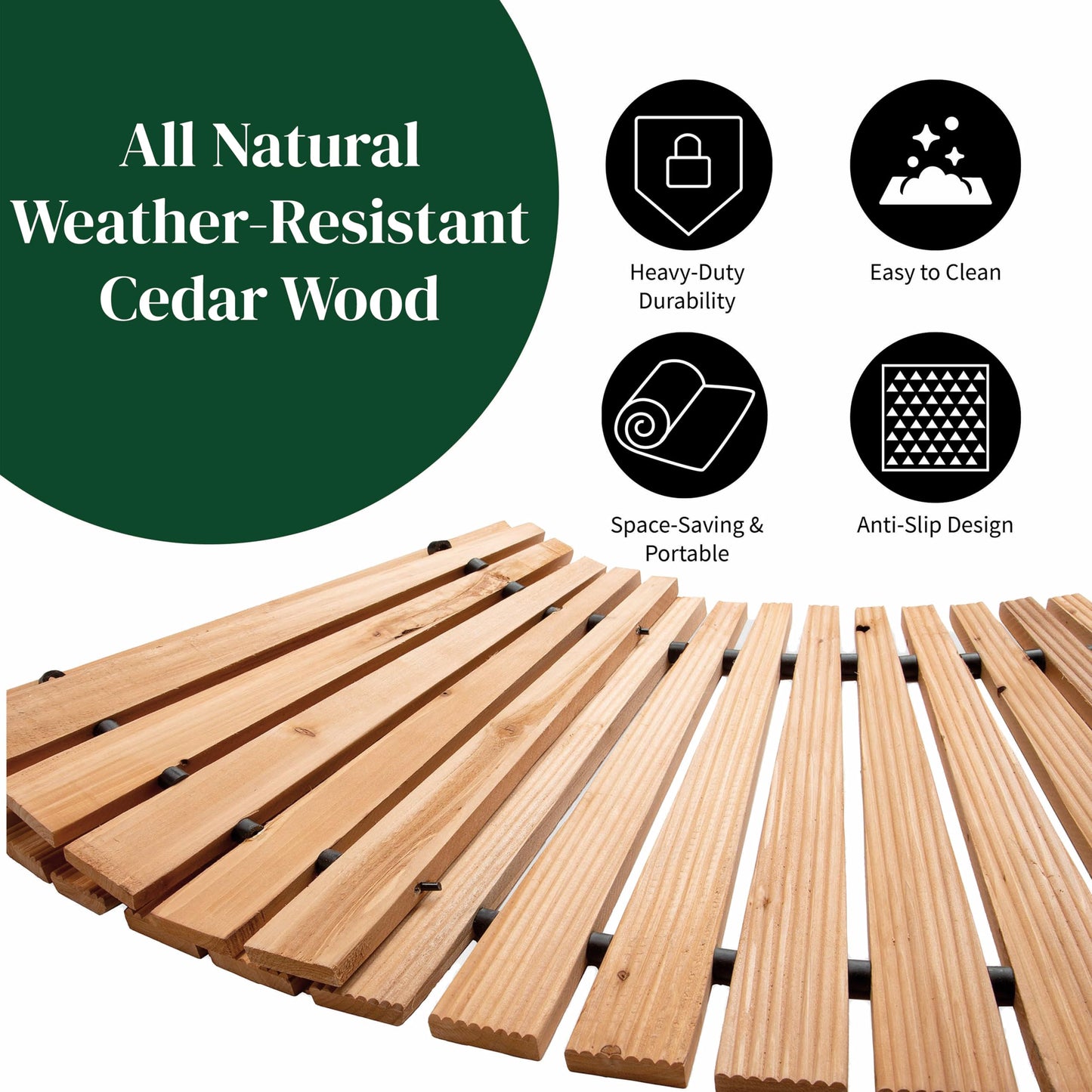 Plow & Hearth 6' Curved Outdoor Wooden Pathway | 17" Wide Rollout Outdoor Garden Walkway | Weather-Resistant Hardwood Cedar Board Walkway Landscape Edging | Decorative Lawn Patio Wedding Party
