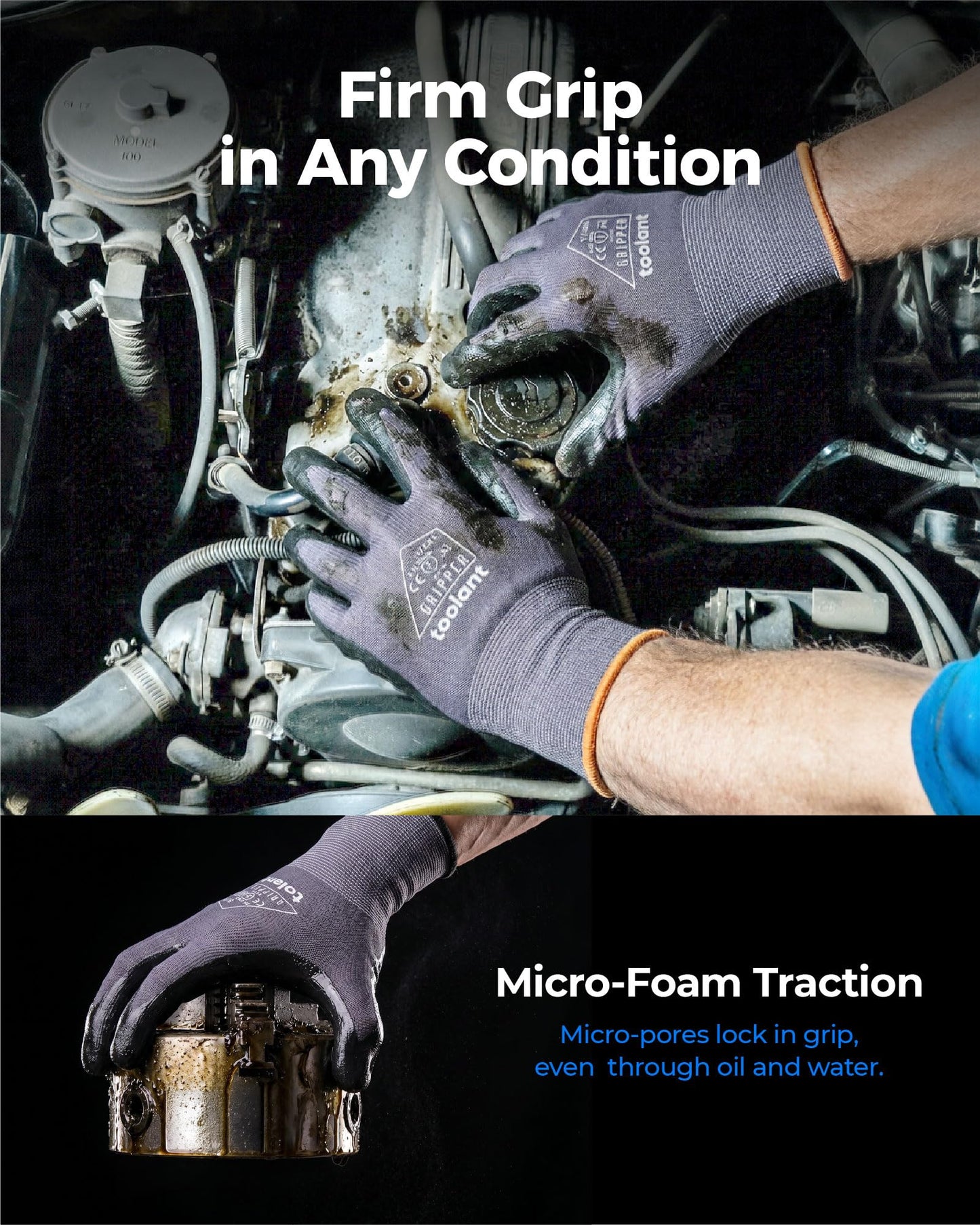 toolant 6 Pairs Work Gloves MicroFoam Nitrile Coated, 15 Gauge Breathable Nylon with Grip in Wet & Oily Condition, Touchscreen, Certified Working Gloves Bulk for Gardening, Warehouse,Automotive,Gray,M